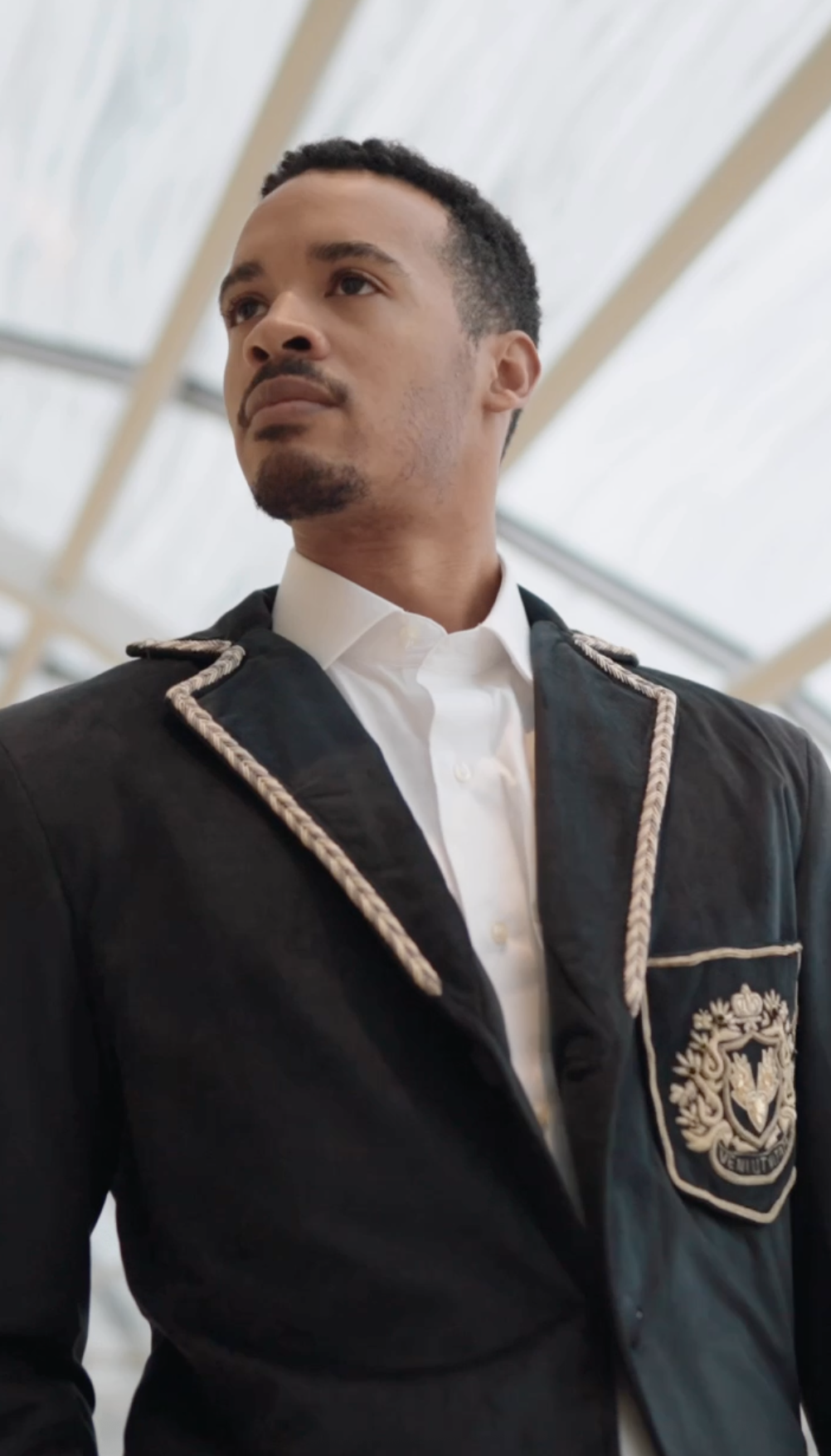 Classic Embroidered Black Velvet Suit with Brand Seal