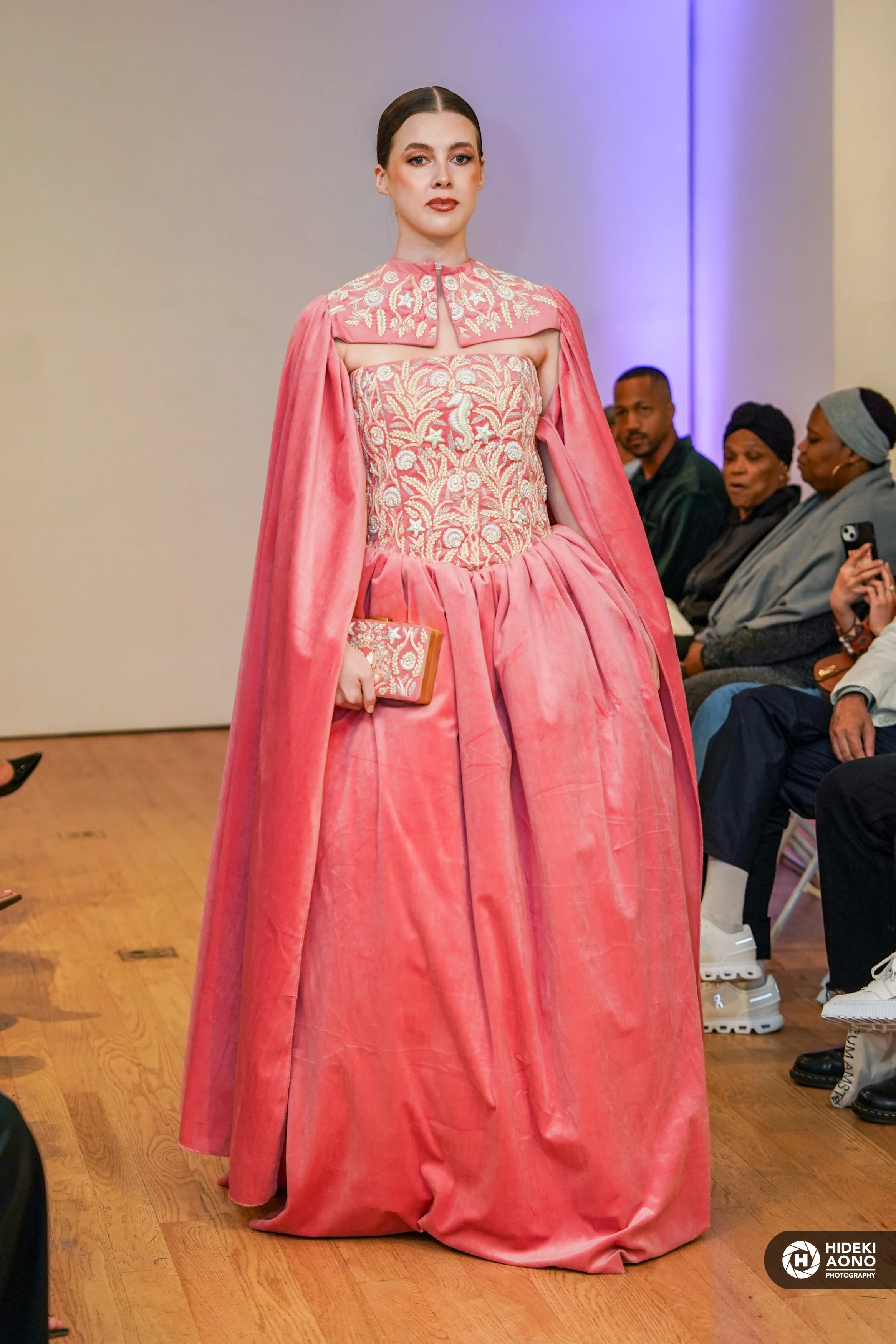 Jewel Embroidered Pink Velvet Gown, Dramatic Bolero and Matching Purse