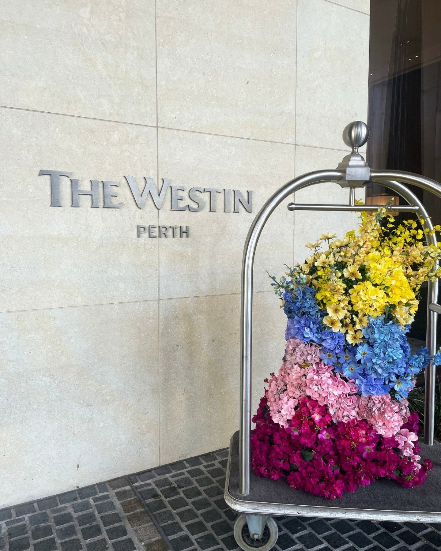 I've got a secret obsession with hotel trolleys! We are lucky that we get to use one of the trolleys @westinperth to deliver the precious (floral) cargo when we are installing the High Tea installations in The Haven Lounge. 🌸