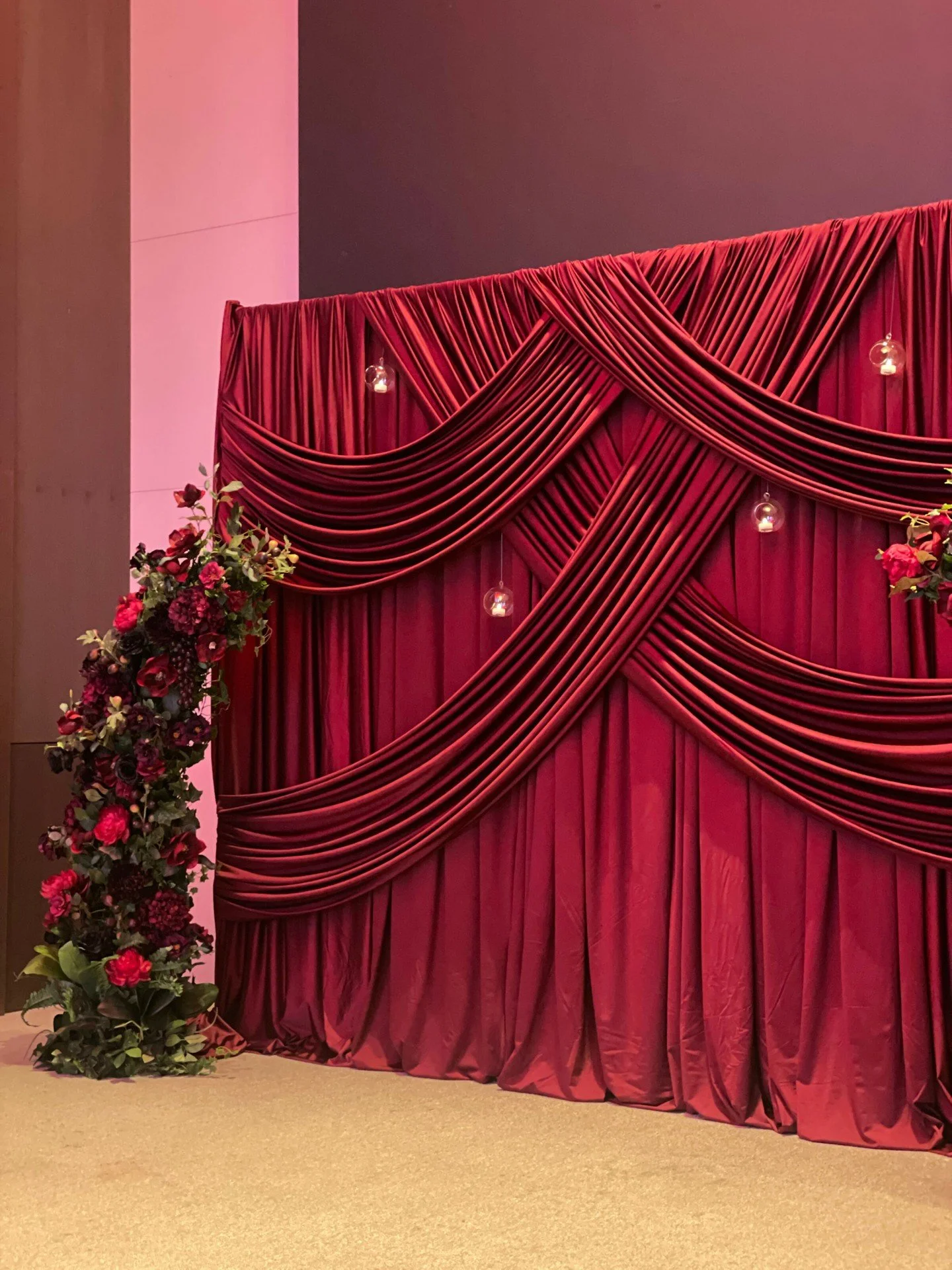 &quot;A night where glamour glows and mystery reigns...&quot; 
We loved bringing the @unilodgecurtin Midnight Renaissance Ball to life last week, and this draped backdrop was the perfect fit 🗝️

#designmerchants #designmerchantsperth #eventstyling #