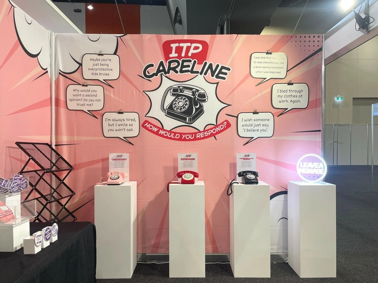 This was the main wall in our design for @ITP_anz BLOOD2025 Conference booth and we wanted it to have impact and create interaction with attendees which we think it achieved!

Audio phones @mightybooths
Printing @Cresults_
Photos courtesy of @ITP_anz