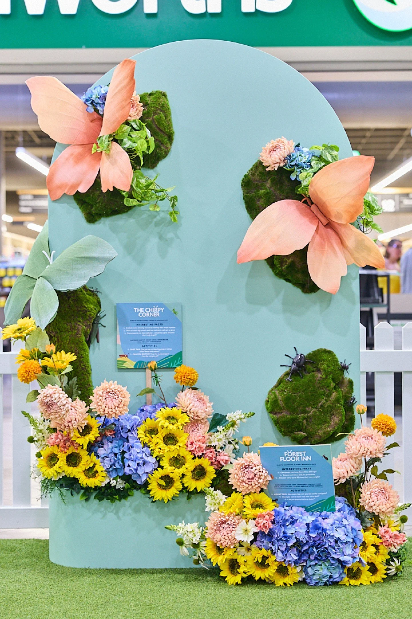Utilising one of our arch backdrops we created a design variation of the Tiny Travellers Bug Hotel activation for @alexanderheightscentre 🪴

While keeping the same bug hotel plinths and giant butterflies we created a cute photo moment that is perfec