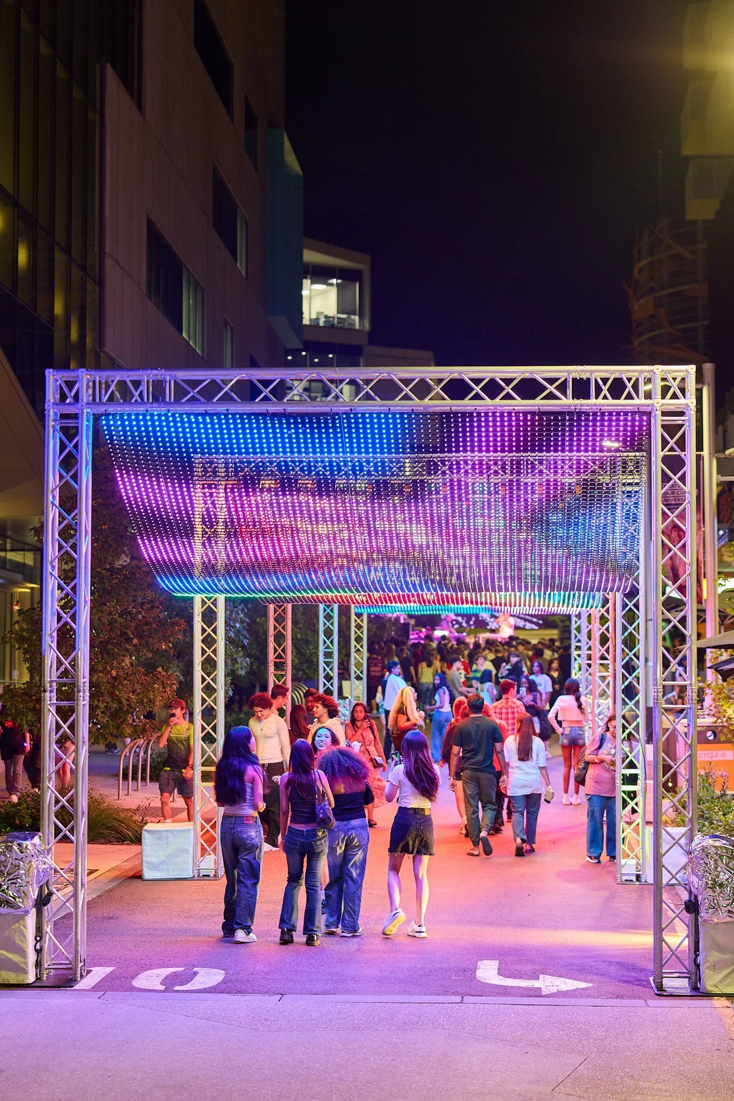 Bringing the energy to Curtin Street Party 2026 with 30+ metres of LED mesh screens, creating an immersive experience for students. 

Creative Direction, Design &amp; Project Management by us
LED Lighting Tunnel, glow furniture &amp; AV @venuetechau
