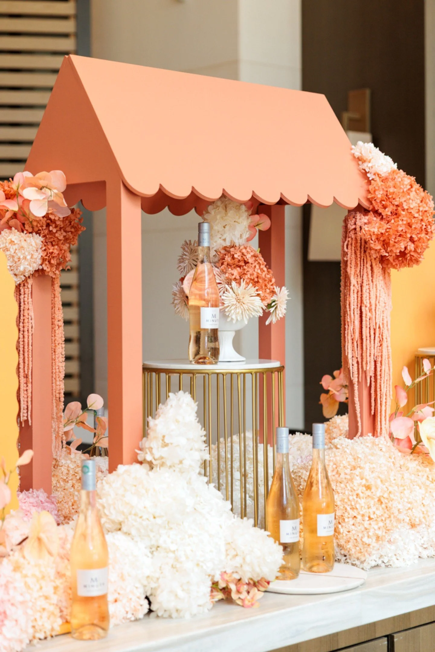 A little something different for our St Tropez-inspired high tea installation!

We repurposed the top section of our mini cart, taking inspiration from the beautiful scalloped-edge umbrellas in our original moodboard.

The palette of apricot, peach a
