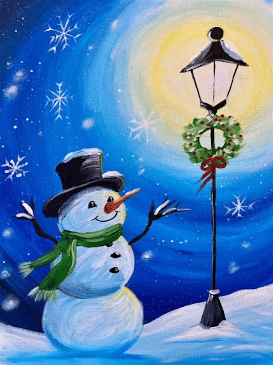 Snowman Lamppost Paint Event Night