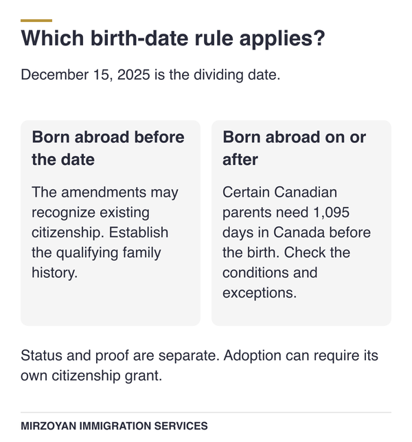 Birth-date branches under Bill C-3 and the separate application for proof of Canadian citizenship.