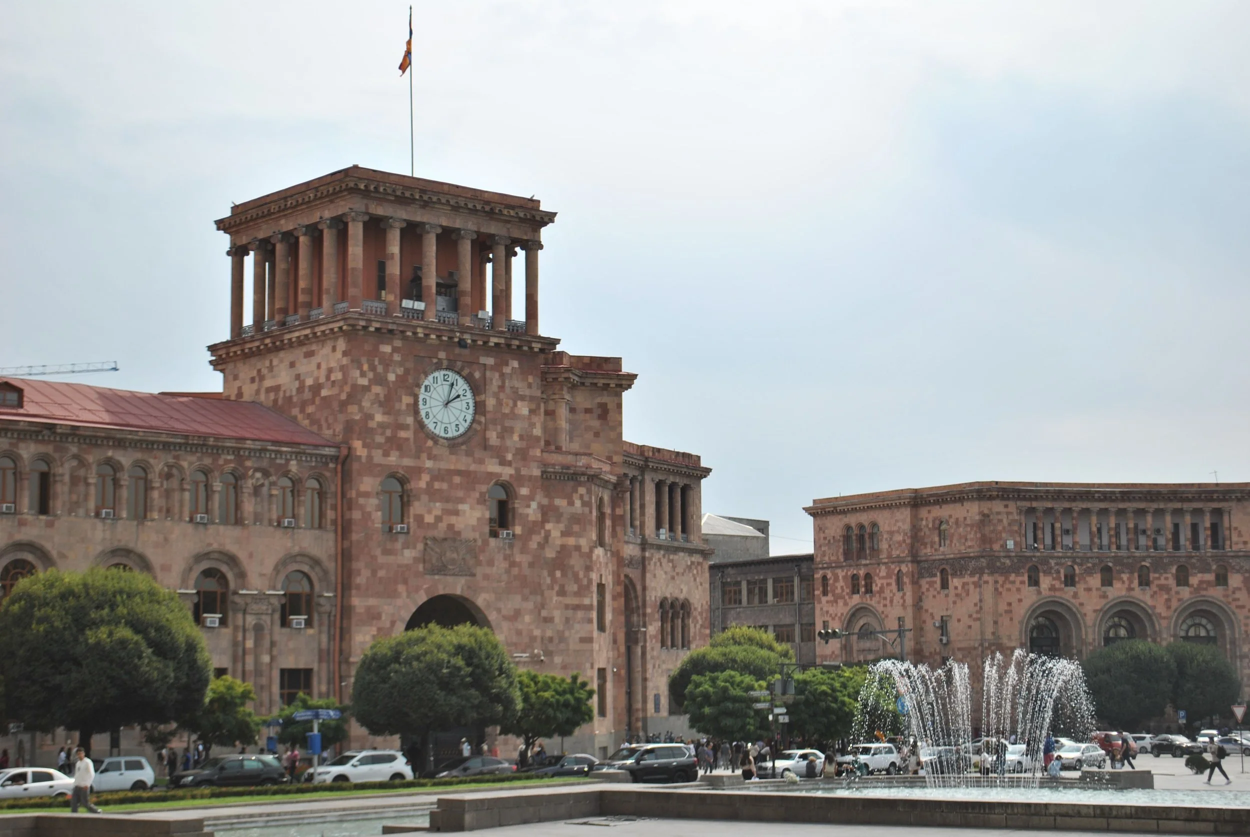 Republic Square and its clock tower in Yerevan, Armenia