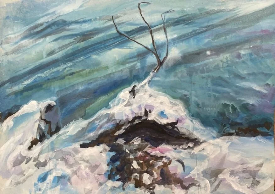 Where the Wild Grape Grows 3
Northern Shore of Lake Ontario
Watercolour, gouache and ink on handmade paper.
36 x 24 in.
$1100 Framed/Matte/White