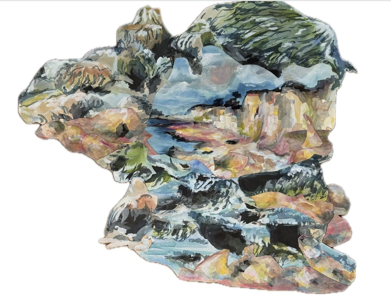 Falling water, 2026
Watercolour, gouache and ink on 100% handmade rag paper with branch.
43 x 43 inches.
$400