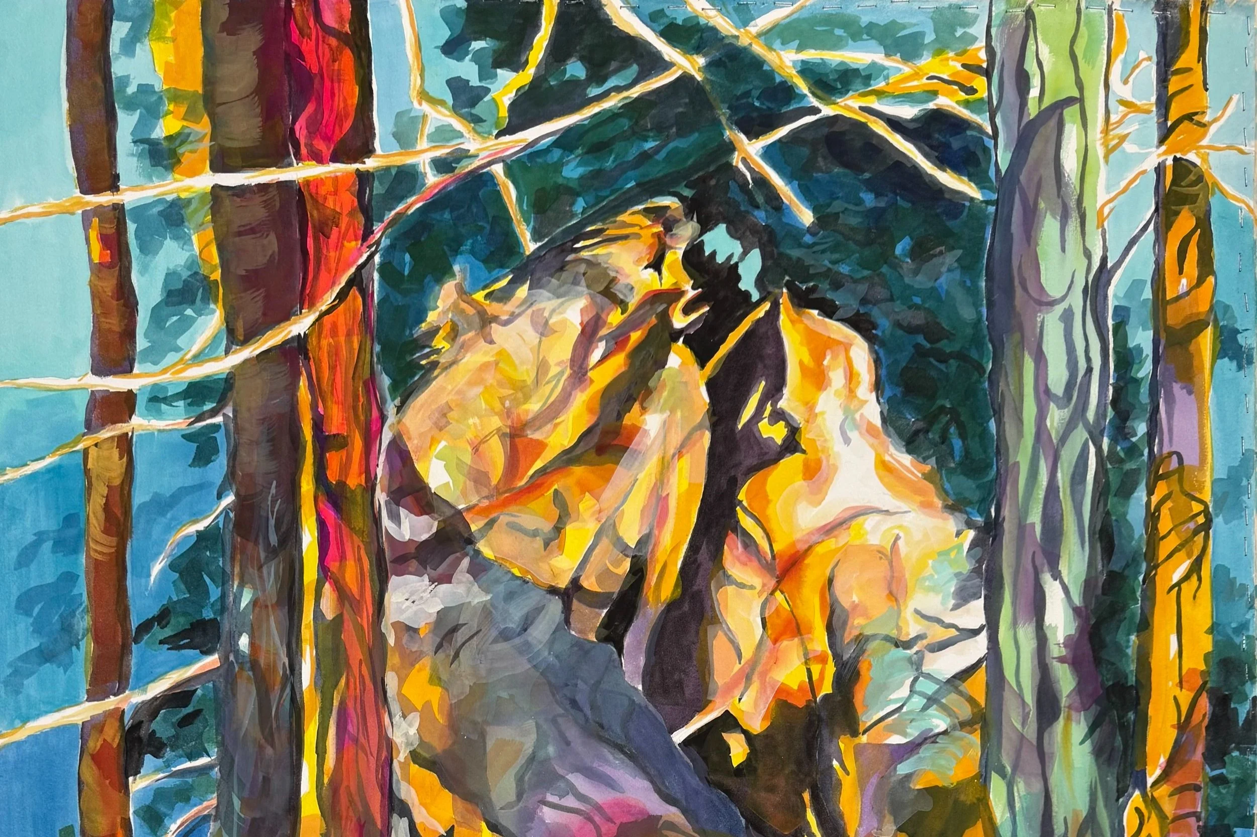 Detail -I choose subjects based on my observations in the places and spaces I travel through, constructing compositions from experiential reality. The painting "Listen" reveals a change that has altered the environment, bringing to mind the interconn
