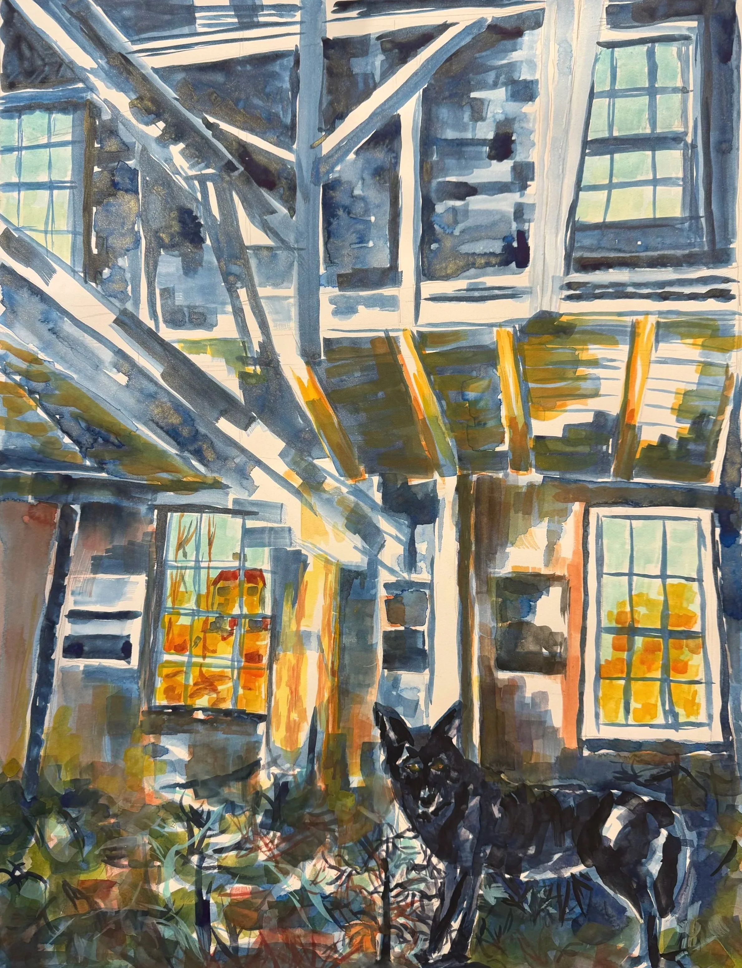 Watcher, 2025
Watercolour and gouache on 140lb Arches paper.
27 x 33 inches. Framed White/Matte
$750