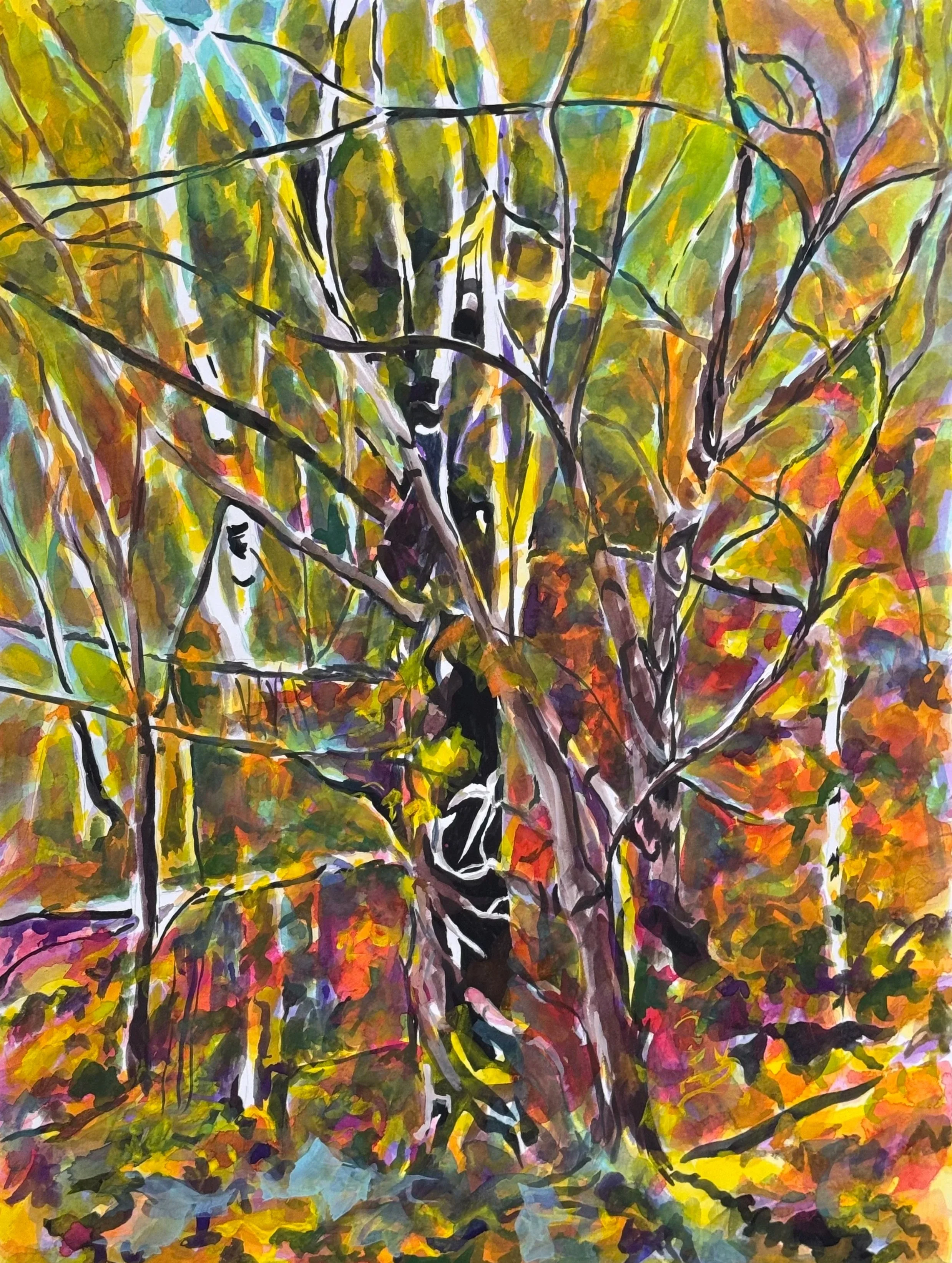 Hiding in the trees, 2026
Watercolour and gouache on paper.
24 x 30 inches.
$900
