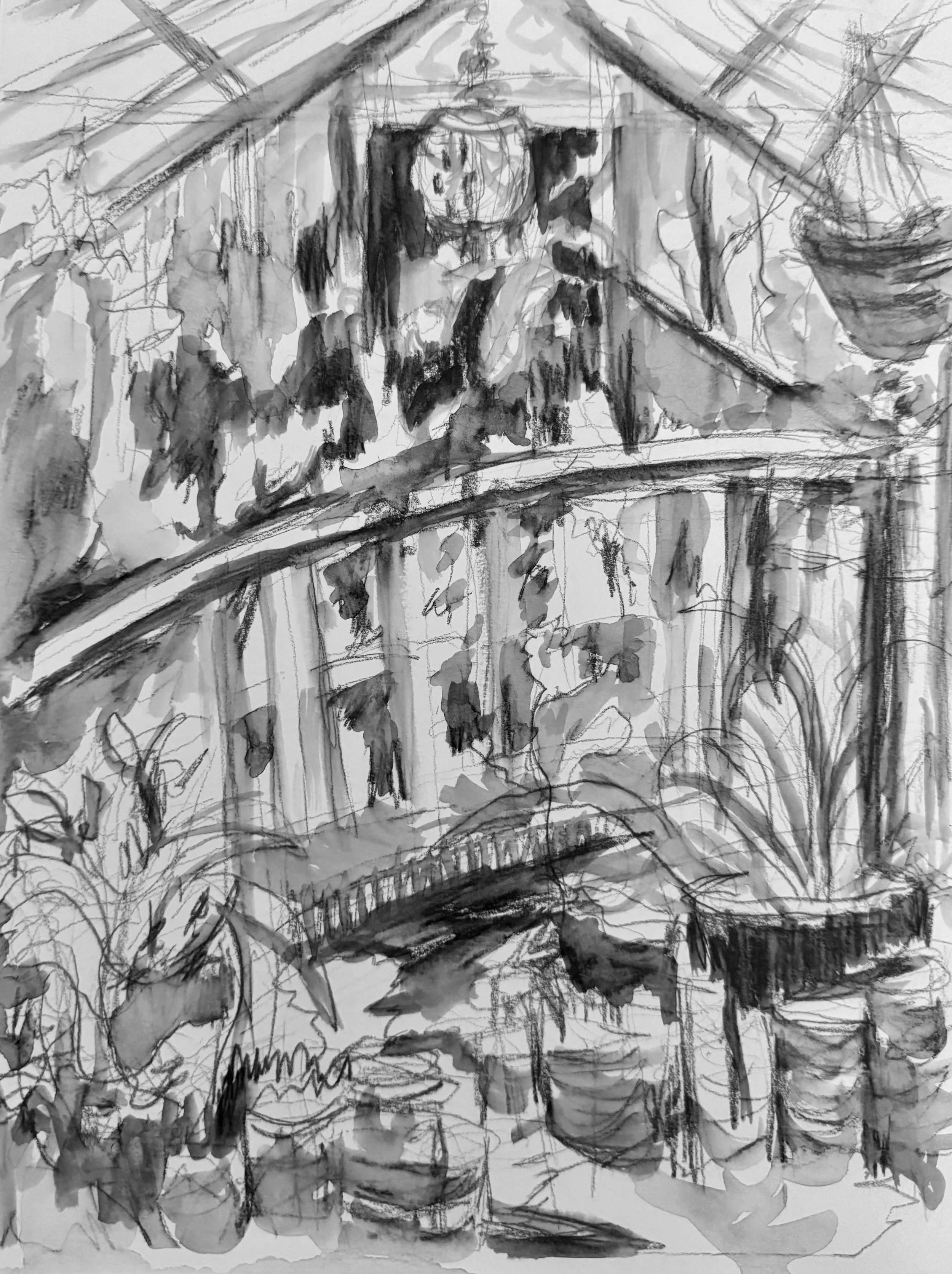 Japanese Greenhouse Bridge, Study I
Aquarelle pencil on rag paper.
Unframed
9 x 12 inches
$75