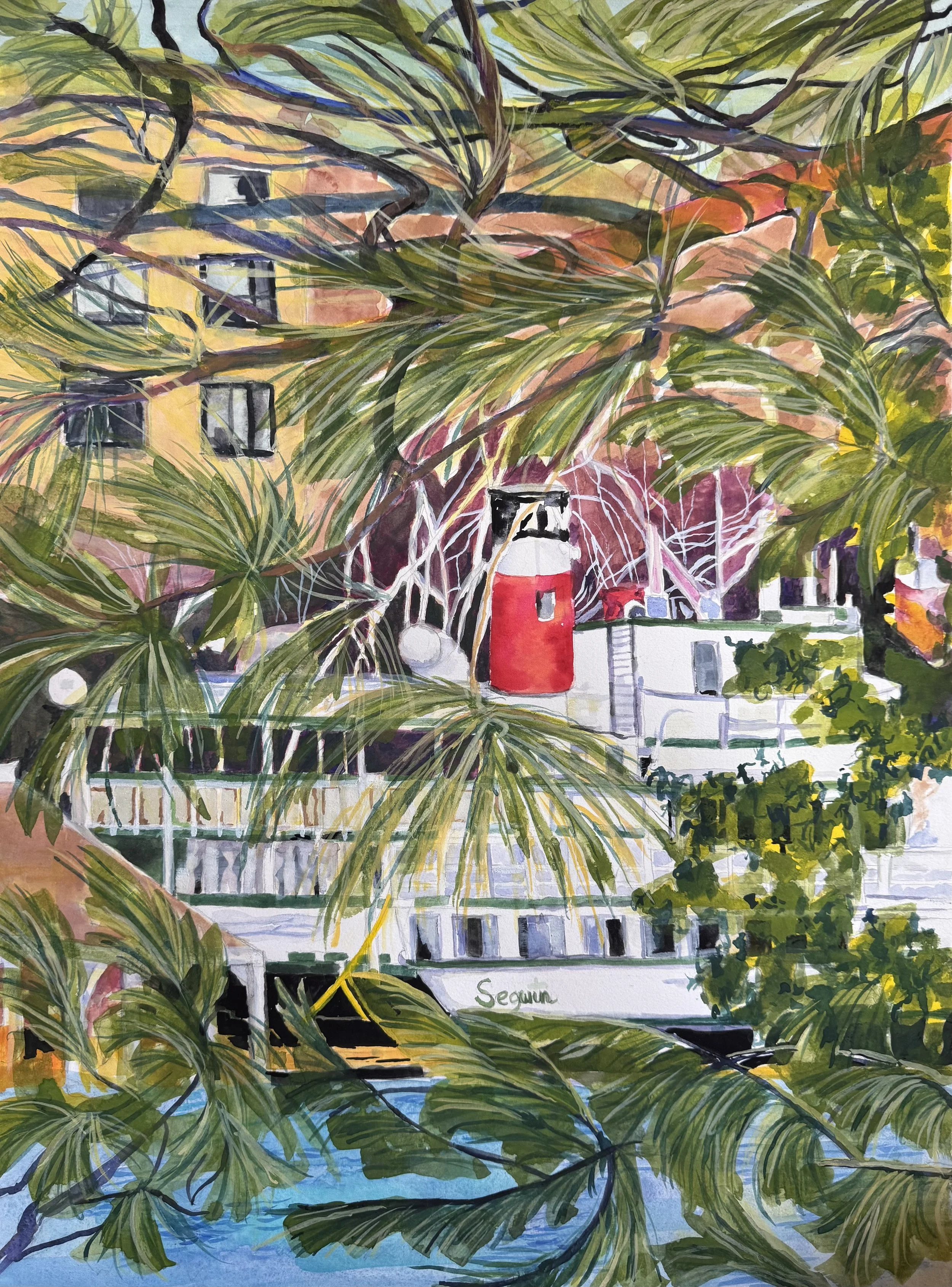 Through the Pines, 2025
Watercolour and gouache on Arches 140 lb rag paper.
27 33.5 inches
$750 Framed/Matte/White