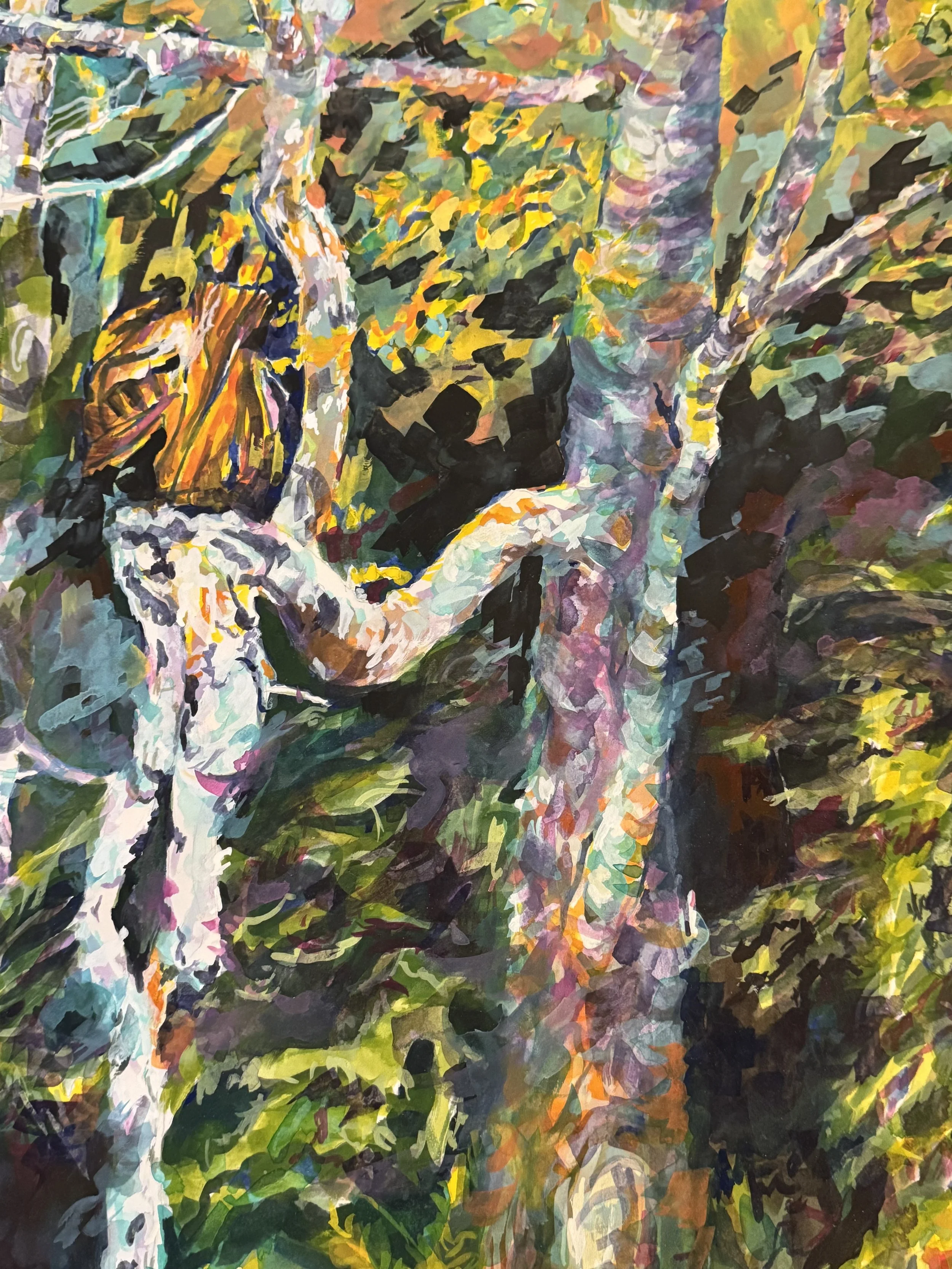 Detail, Lady of the Rocky narroes, 2025This maple tree hangs on like a delicate form at the gate of the narrows opening and resides on the rim of the pooled area of water created by the current of the water flowing. It is of particular importance to 