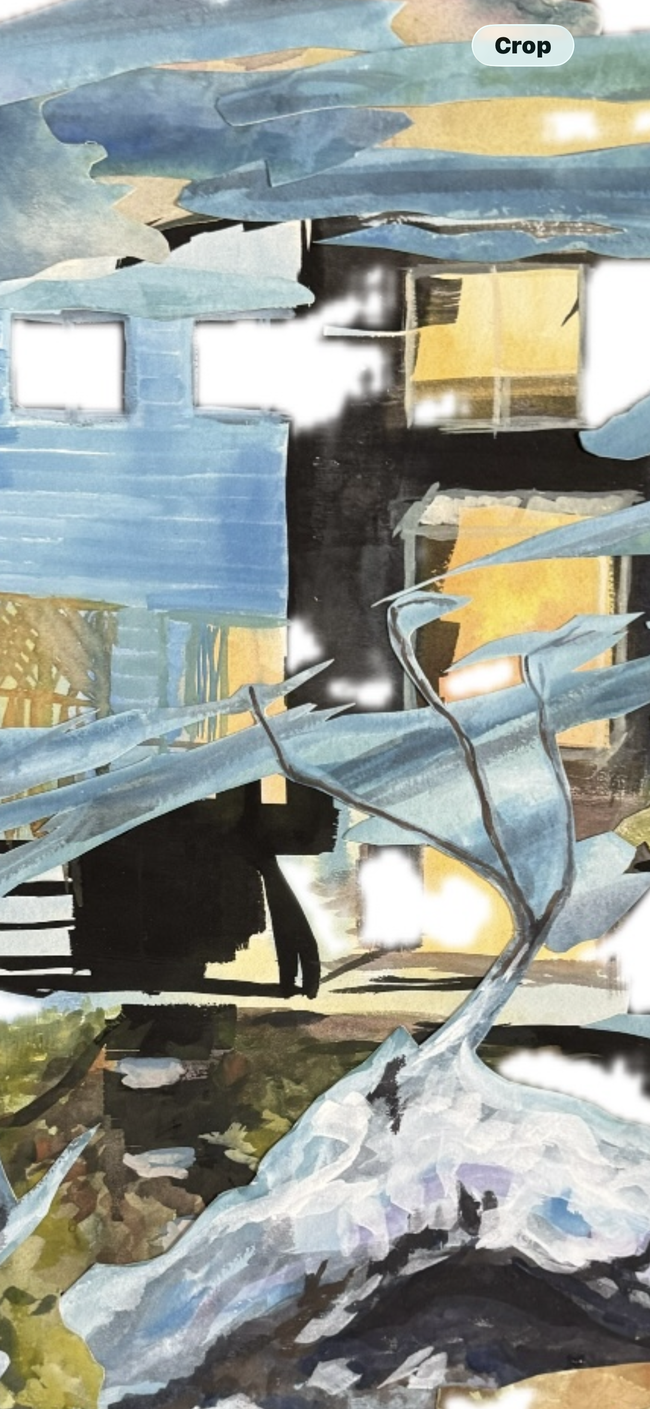 Detail - Half light refers to dusk the inbetween time between day and night. This painting also is caught between not only ending light of the day but the bridge between winter and spring.