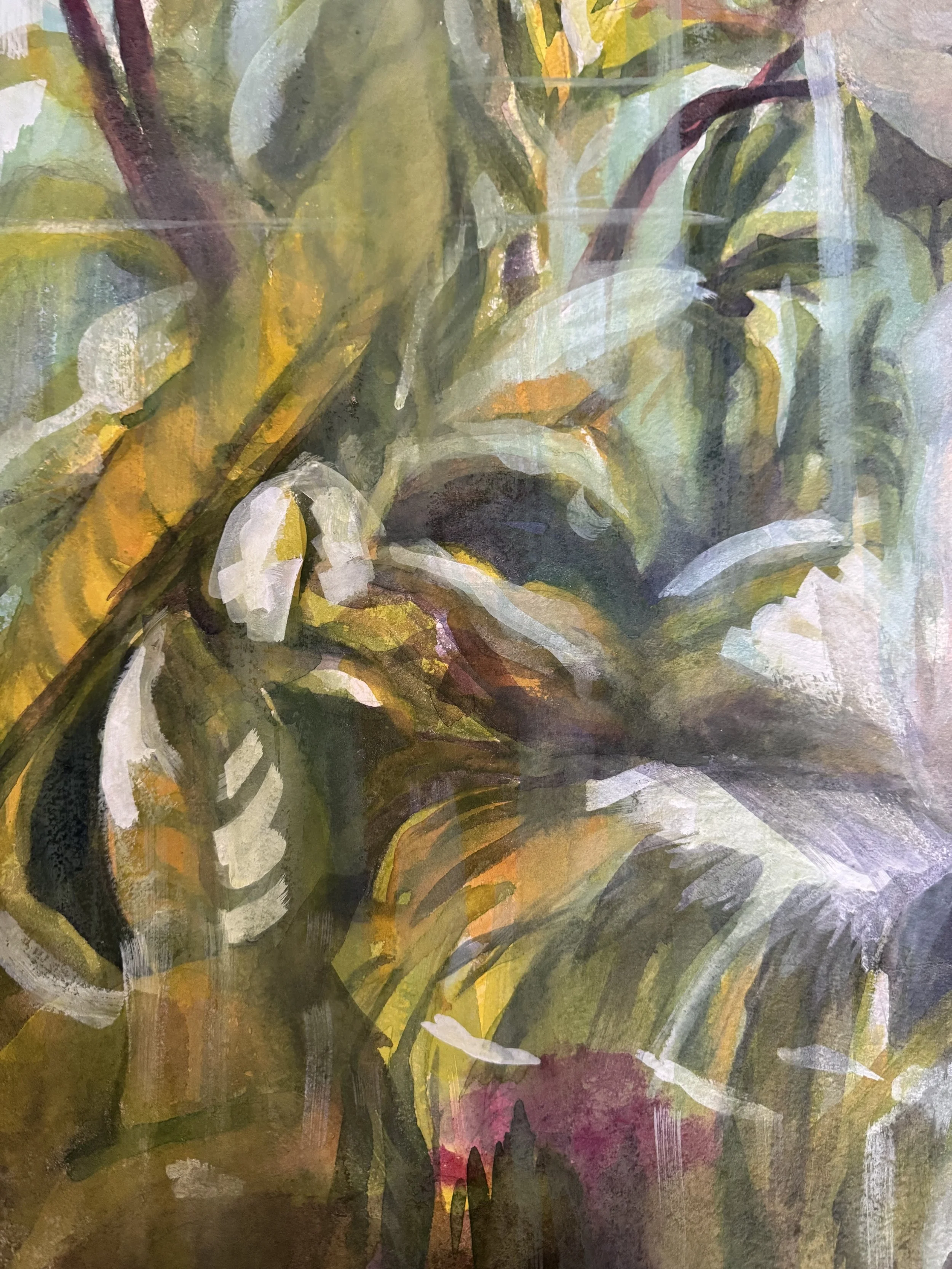 Flora, 2025
Watercolour/Gouache on handmade 300lb rag paper.
Flora is the Aphrodite/Venus of the greenhouses, Neoclassical marble sculpture of a girl at the cusp of being a woman. Throughout art history the image of the ideal representation of the fe