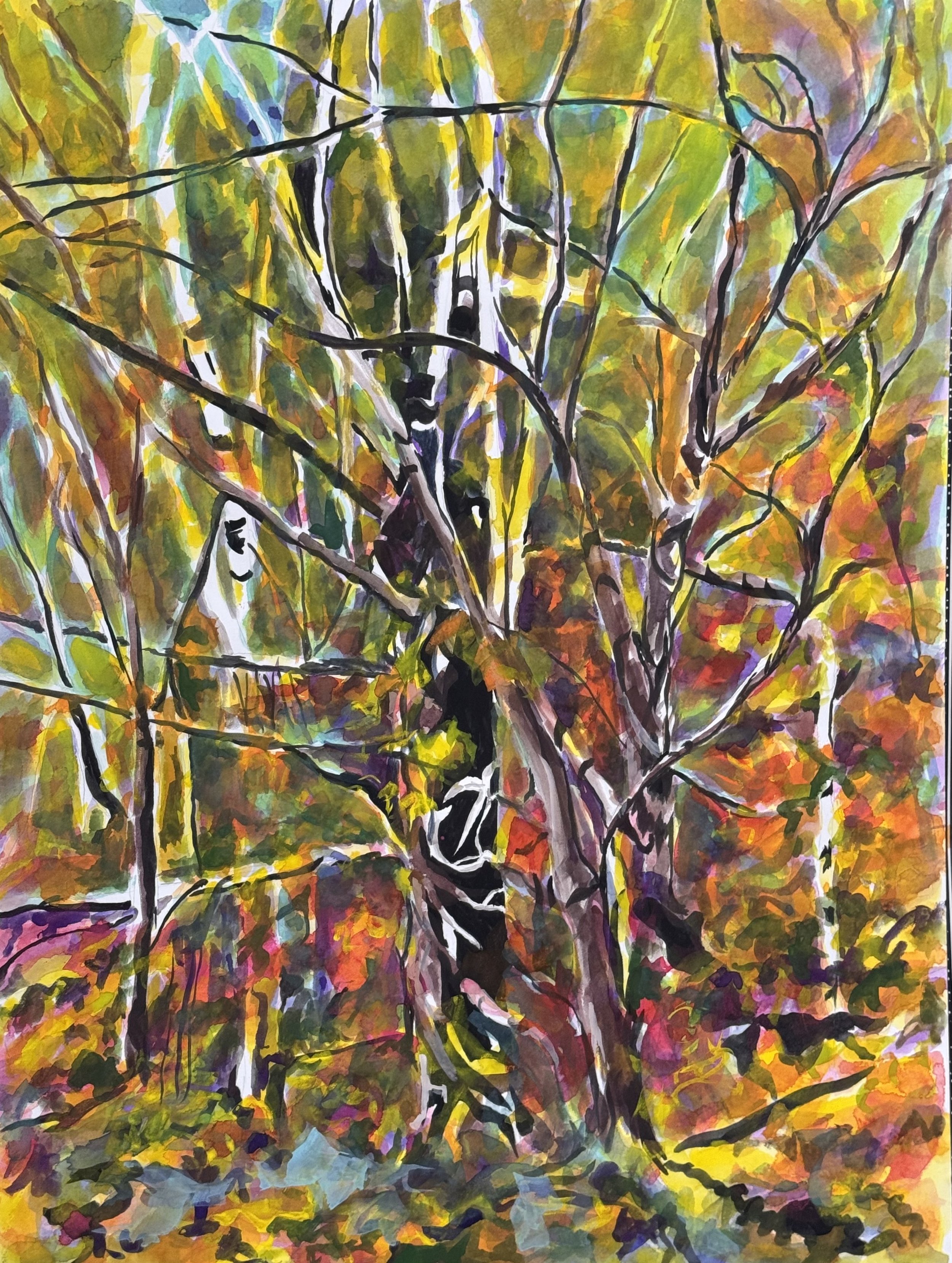 Hiding in the trees, 2026
Watercolour and gouache on paper.
24 x 30 inches.
$700