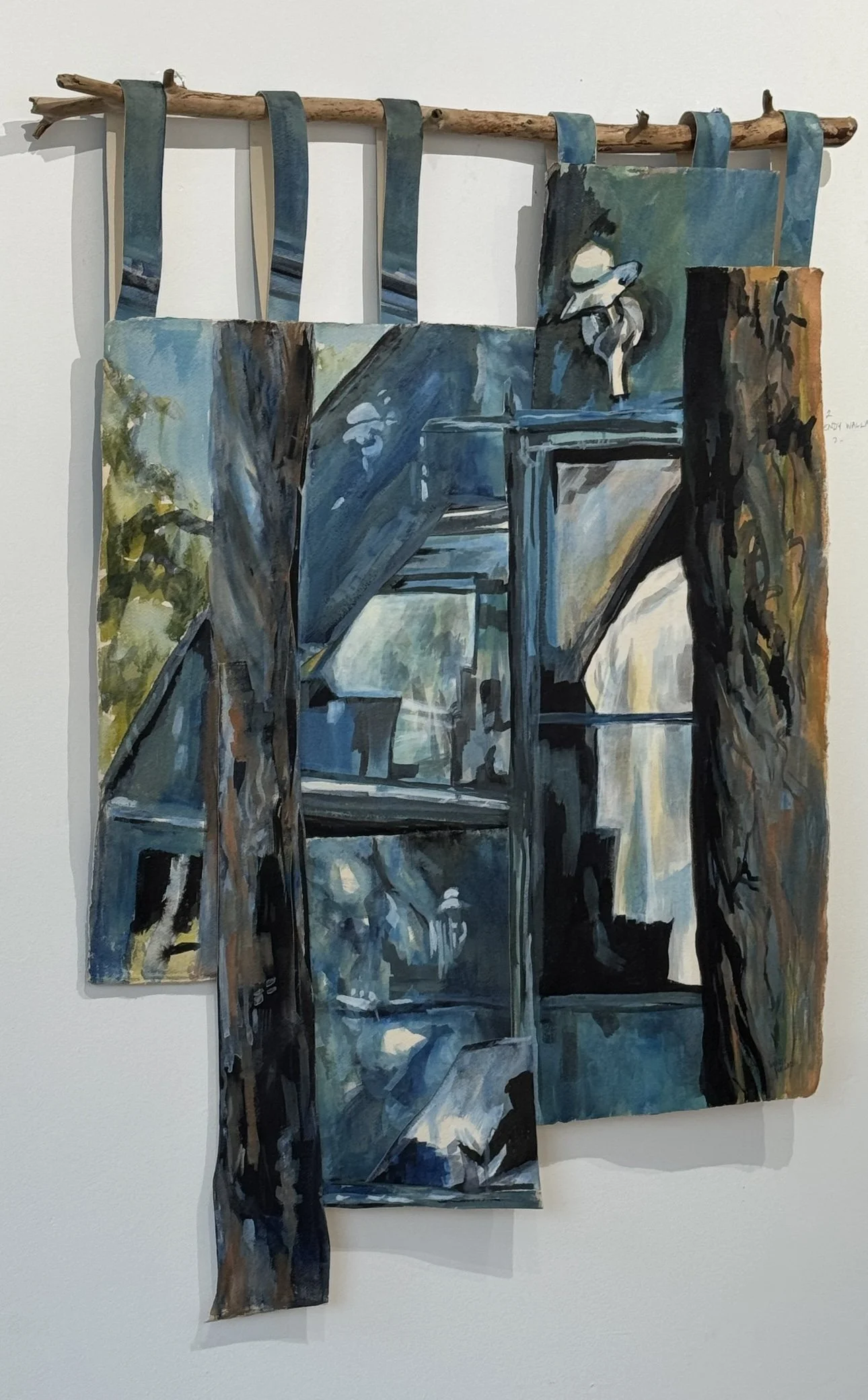 Muskoka Mornings, 2025
Watercolour, gouache and ink on 100% handmade rag paper with branch.
33 x 43 inches
$750