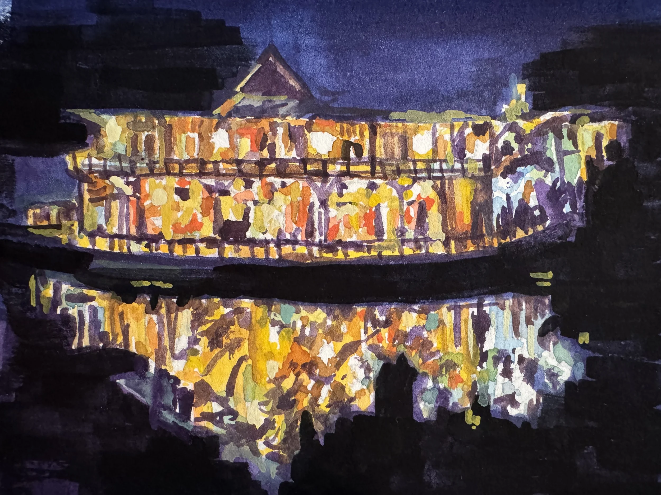 Night time on the Wharf II, 2025
Watercolour/Gouache on 140lb rag paper.
8 x8 inches
$60
Framed/Matte/White