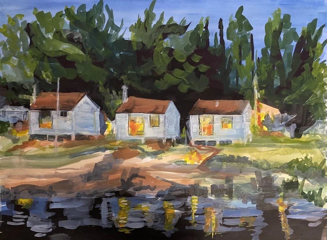 River Cabins, 2024
Watercolour, gouache, ink on Arches 140 lb rag paper
33 x 27 inches
SOLD