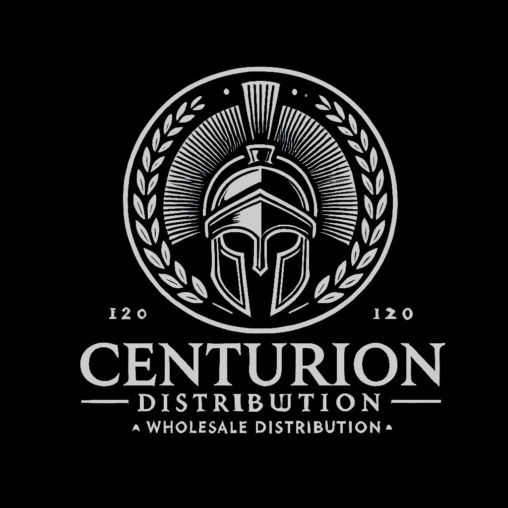 Logo featuring a centurion helmet inside a laurel wreath, above the text 'Centurion Distribution Wholesale Distribution' with the number '120' on each side.