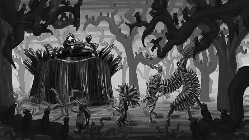 "The Face off against Dendrolian" 8" x 4.5" Adobe Photoshop 2023 Key frame illustration