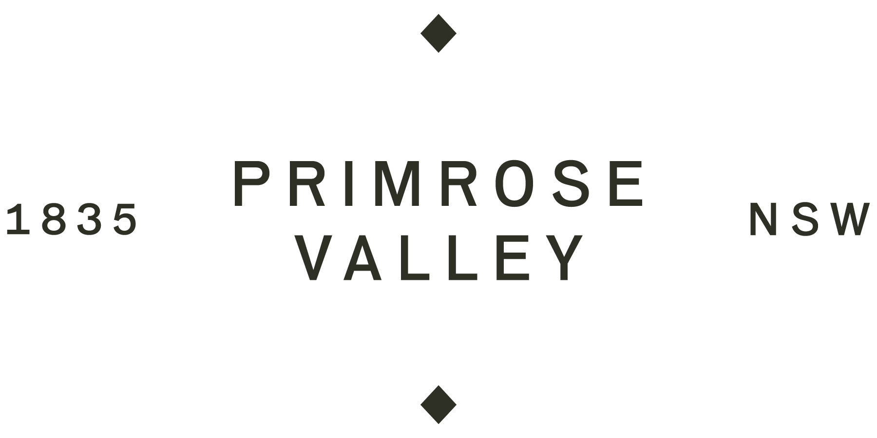 Logo of Primore Valley in blue with the year 1835 and NSW