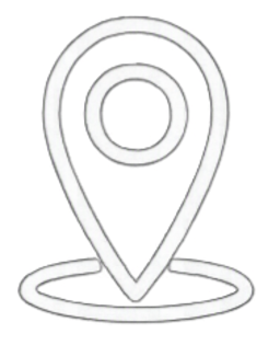 Neon-Schild in Form eines Lagepins mit einer kreisförmigen Markierung in der Mitte
