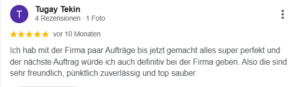 Kundenbewertung für professionelle Gebäudereinigung in Nürnberg durch ESS Gebäudereinigung