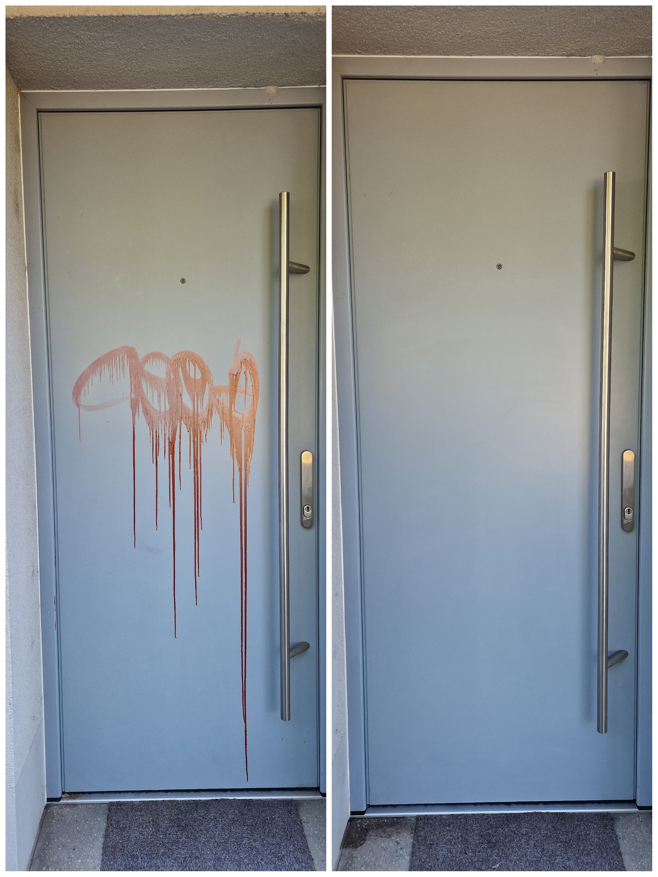 Graffitientfernung Haustüre in Nürnberg Vorher-Nachher