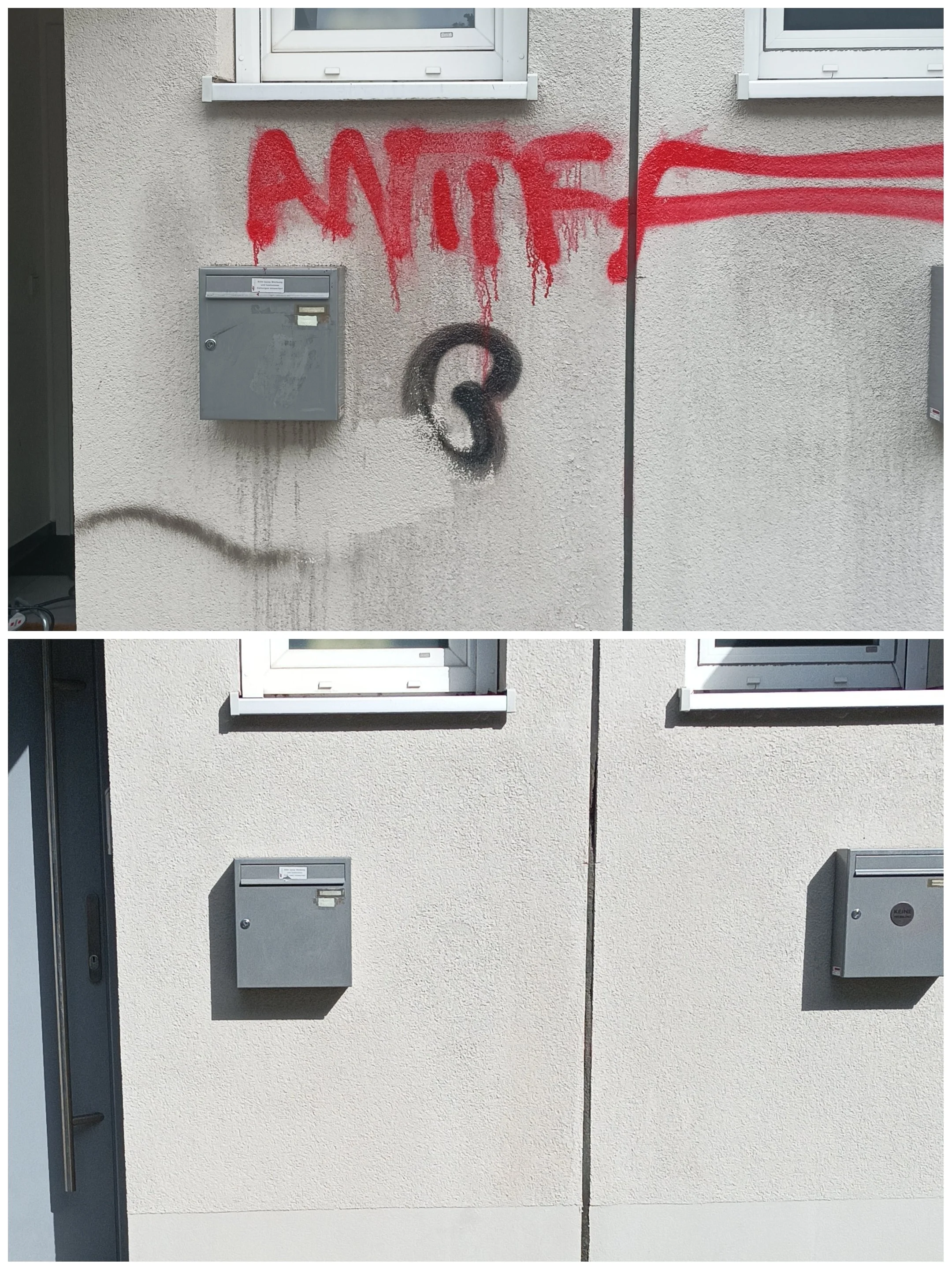 Graffitientfernung Außenfassade in Nürnberg Vorher-Nachher