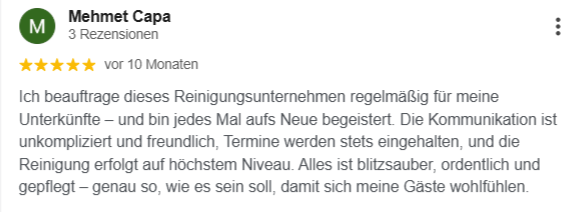 Kundenbewertung für professionelle Gebäudereinigung in Nürnberg durch ESS Gebäudereinigung