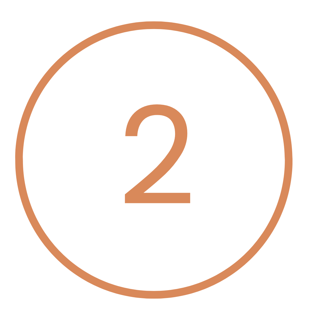 Black circle with a peach-colored border containing the number 2 in peach color.