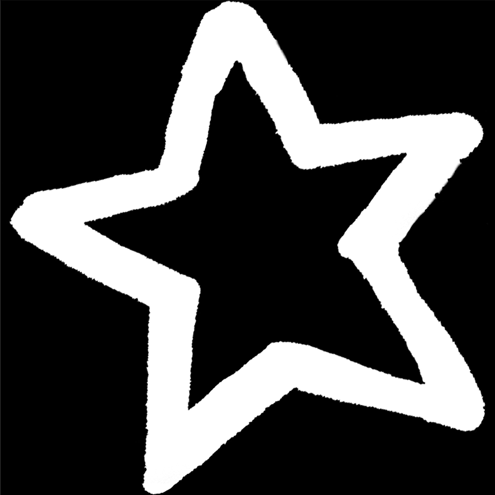 White outline of a star on a black background.