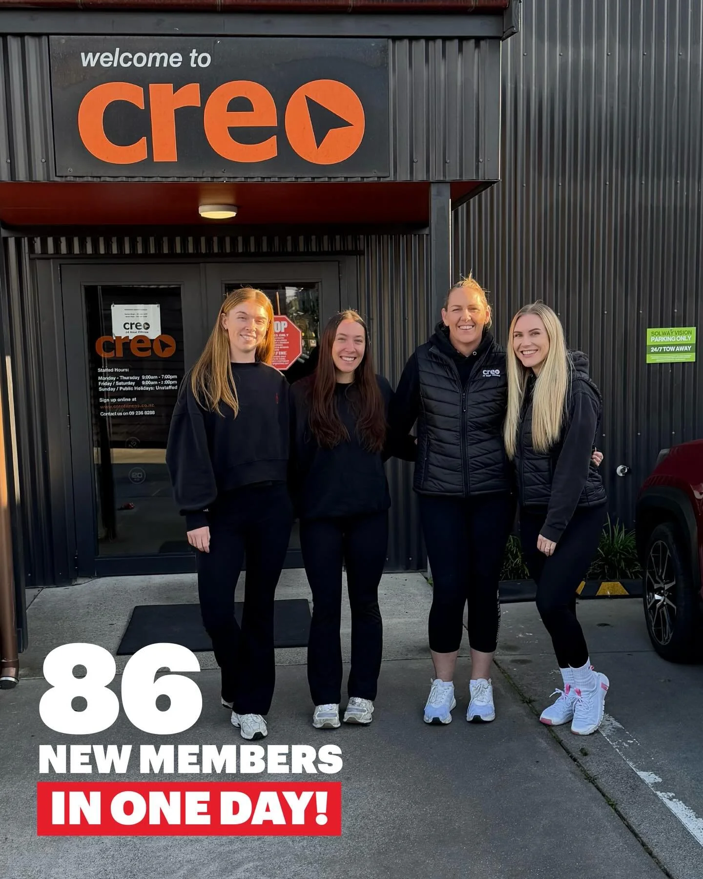 86 new longterm members in ONE DAY!  All by another CFM dream team in Hannah O, @bethnich0lson and @kanemoldham_ at @creofitnesspokeno (pictured here is Han, Beth and legends from Creo in Shona and Dayna 🙌)

A brilliantly executed fun day that on to