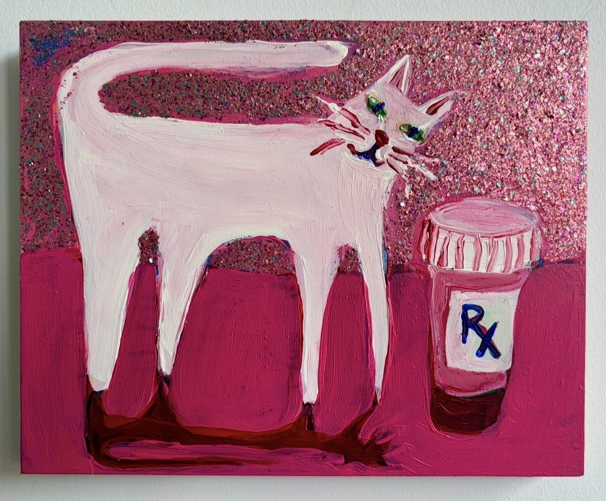 Cat and Pills
9x12"
Acrylic and glitter on panel