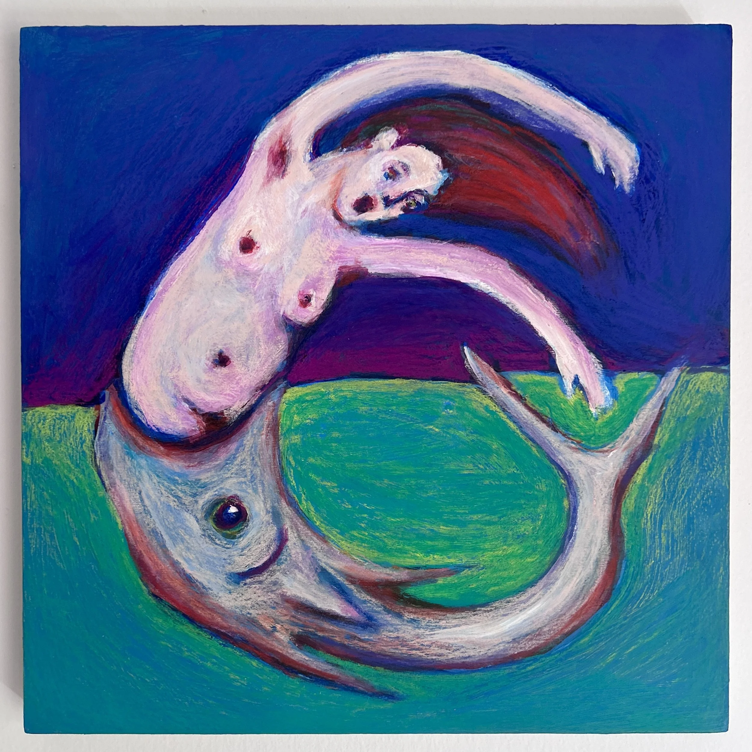 Mermaid (Girl and Fish)
10x10"
Acrylic and colored pencil on panel