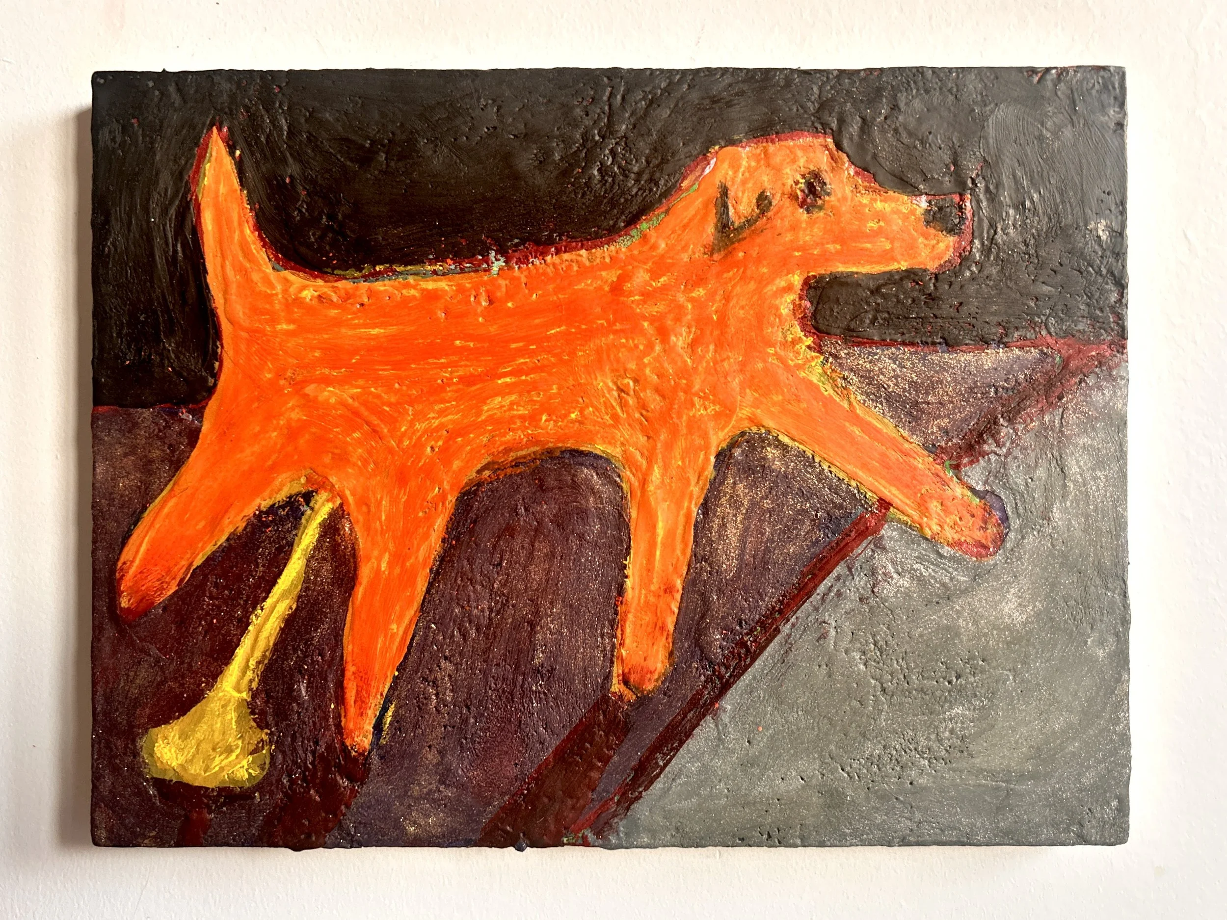Piss Dog 4
9x12"
Acrylic, crayon, glitter crayon and oil pastel on panel