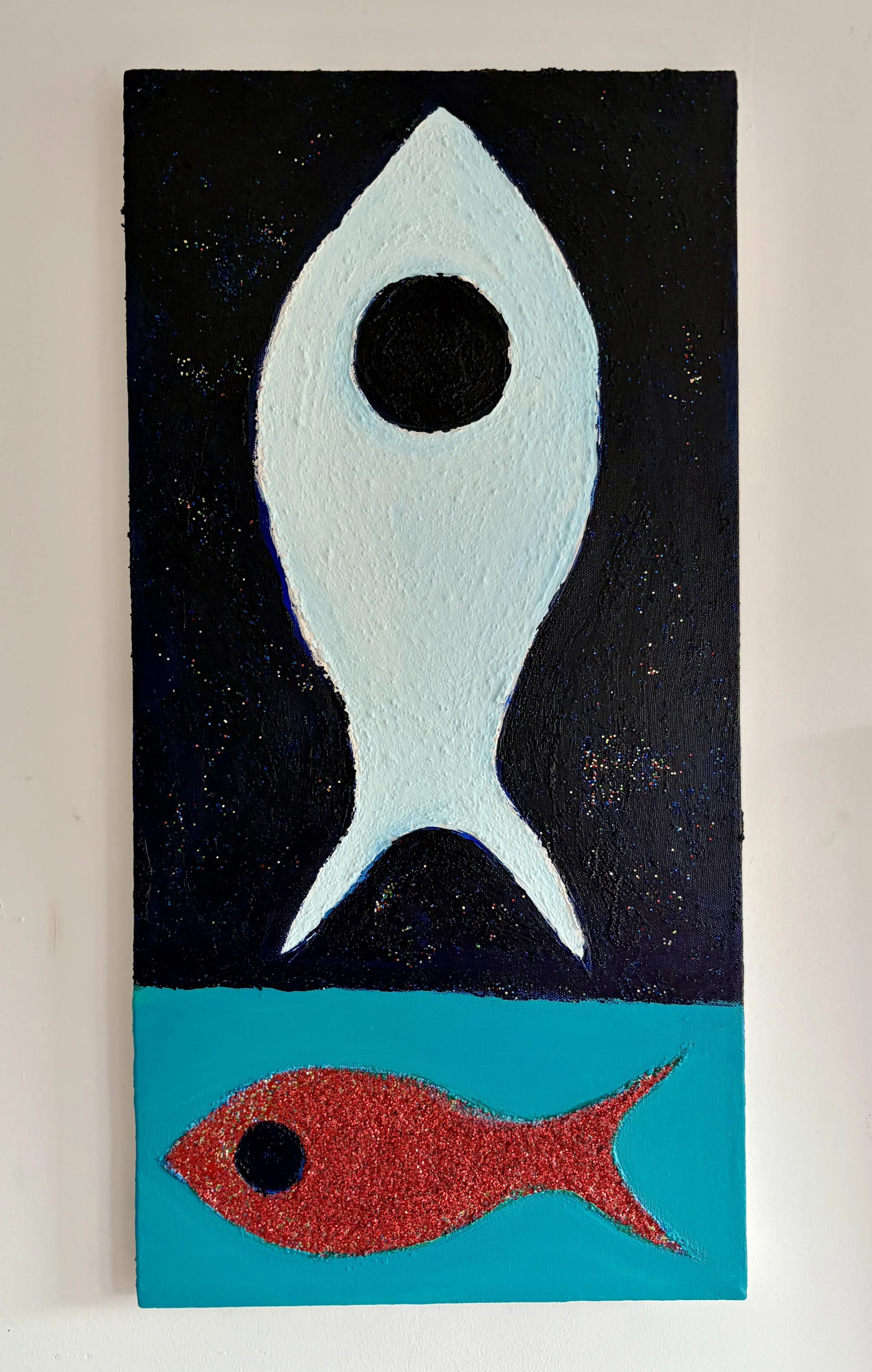 Rocket/Fish
24x12"
Acrylic and glitter on canvas
