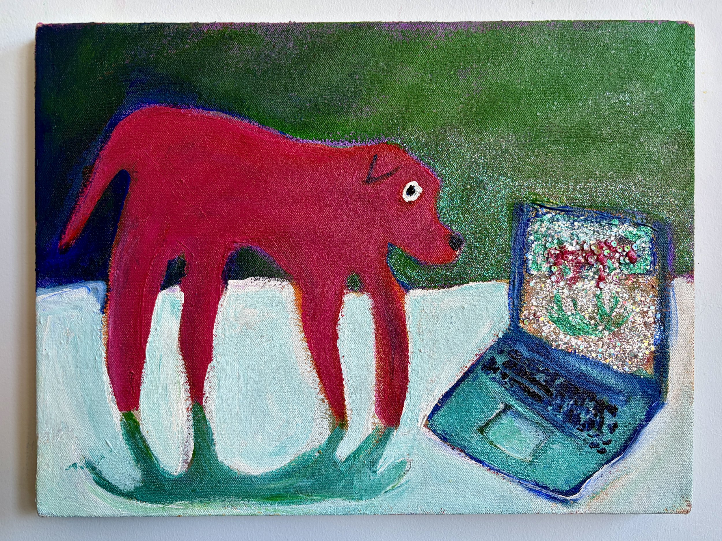 Dog and Computer
12x16"
Acrylic and glitter on canvas