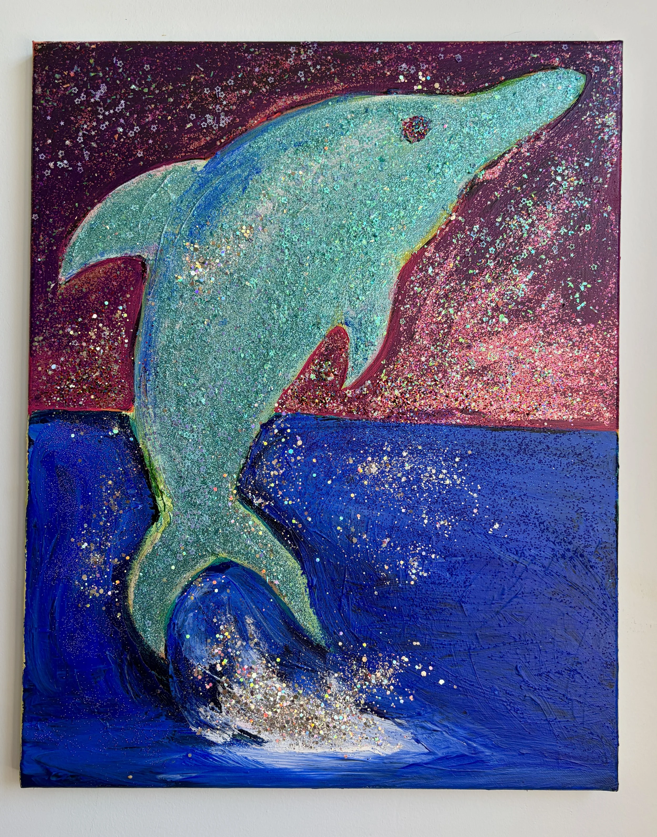 Dolphin
20x16"
Acrylic and glitter on canvas