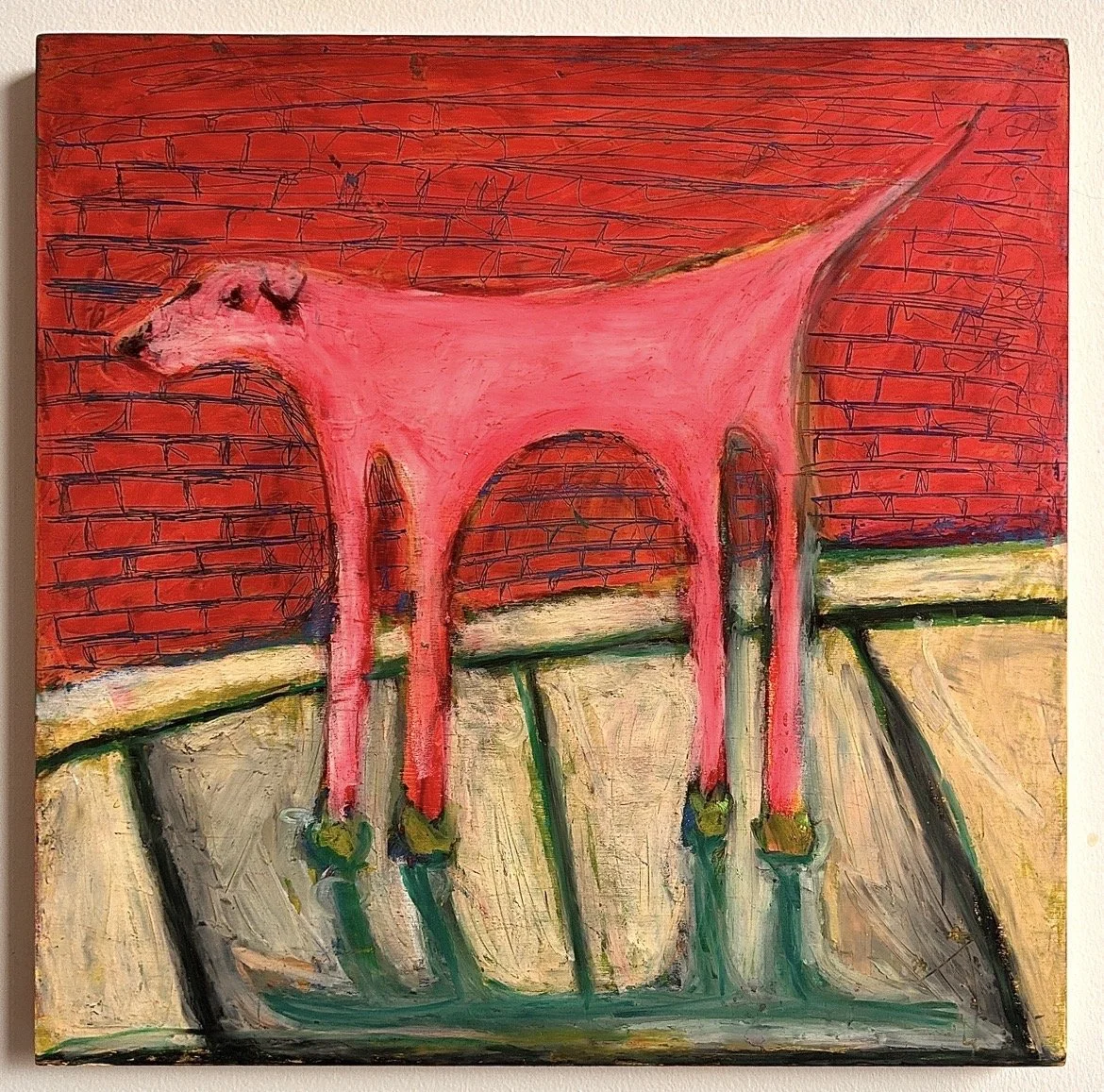 Dog with Shoes
10x10"
Acrylic and oil pastel on panel