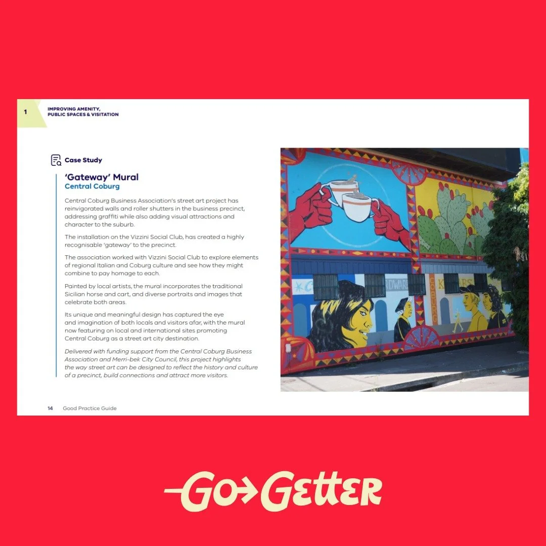 We are thrilled to see our mural for @centralcoburg featured in @businessvic 's 'Good Practice Guide for Multicultural Business Precincts'! 

Very pleased to see @callumpreston and @niquitoldi stunning work getting the recognition it deserves! 🥳

&q
