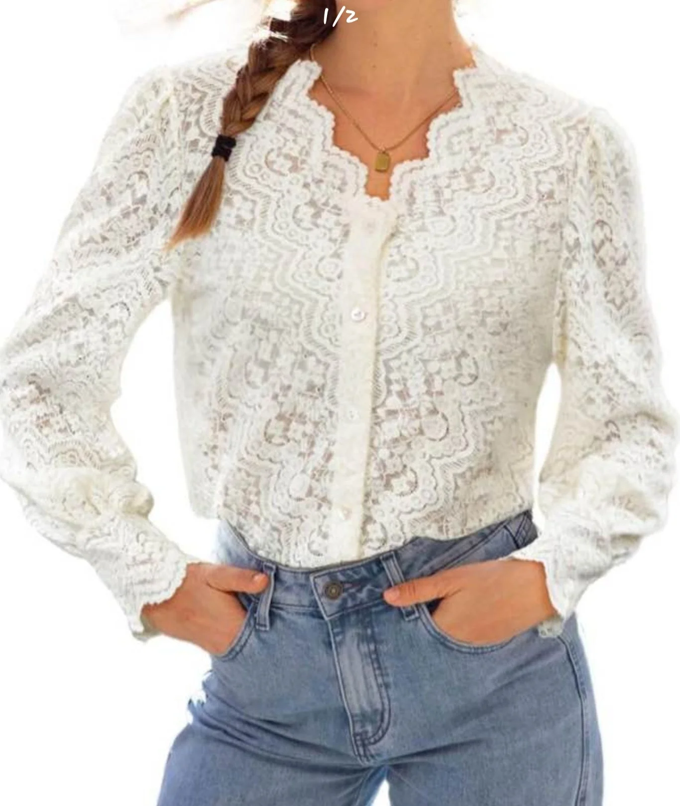Brand New Womens Lace Button Down Shirt- XL