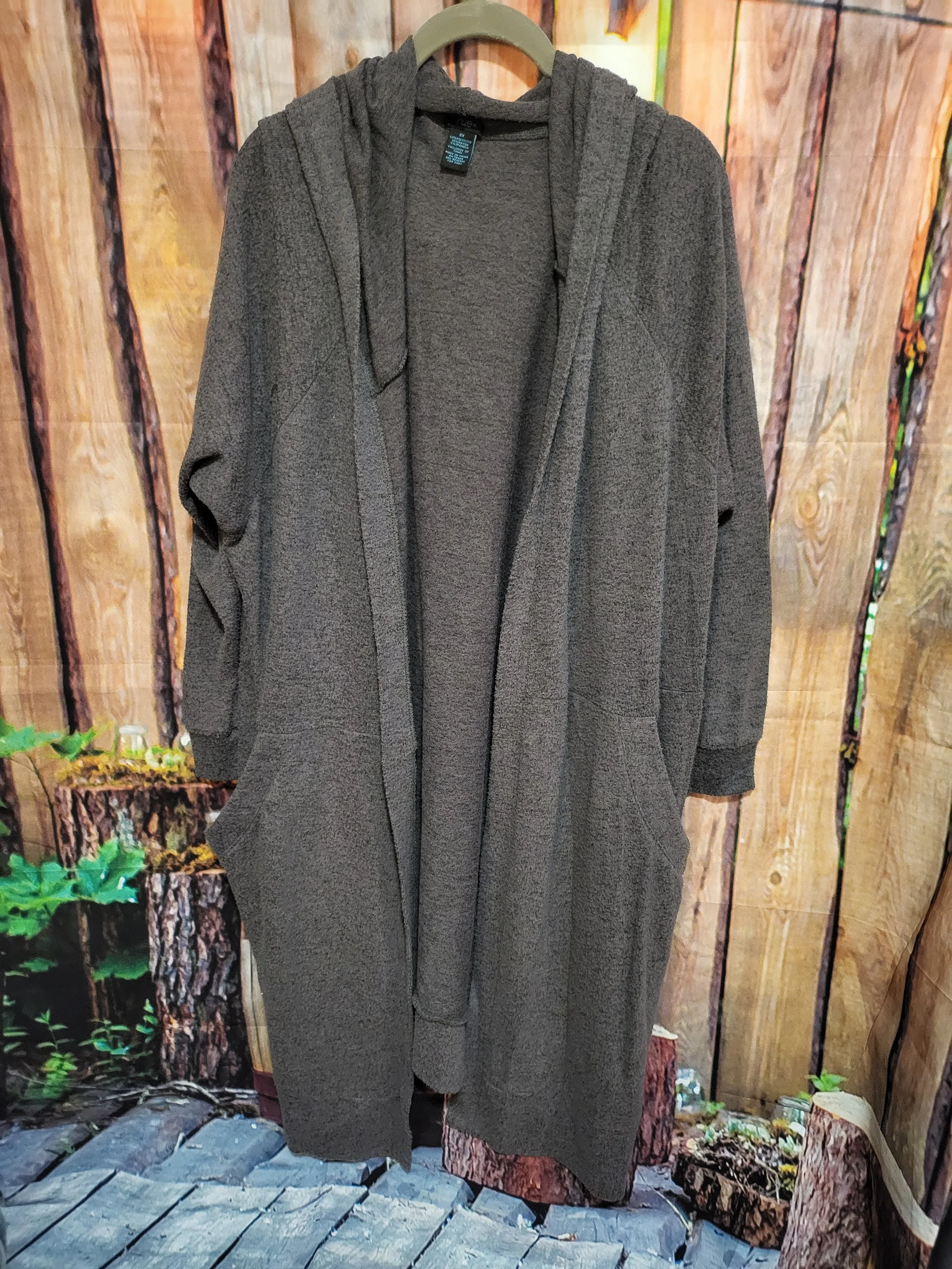 Womens Grey Open Cardigan- 2X