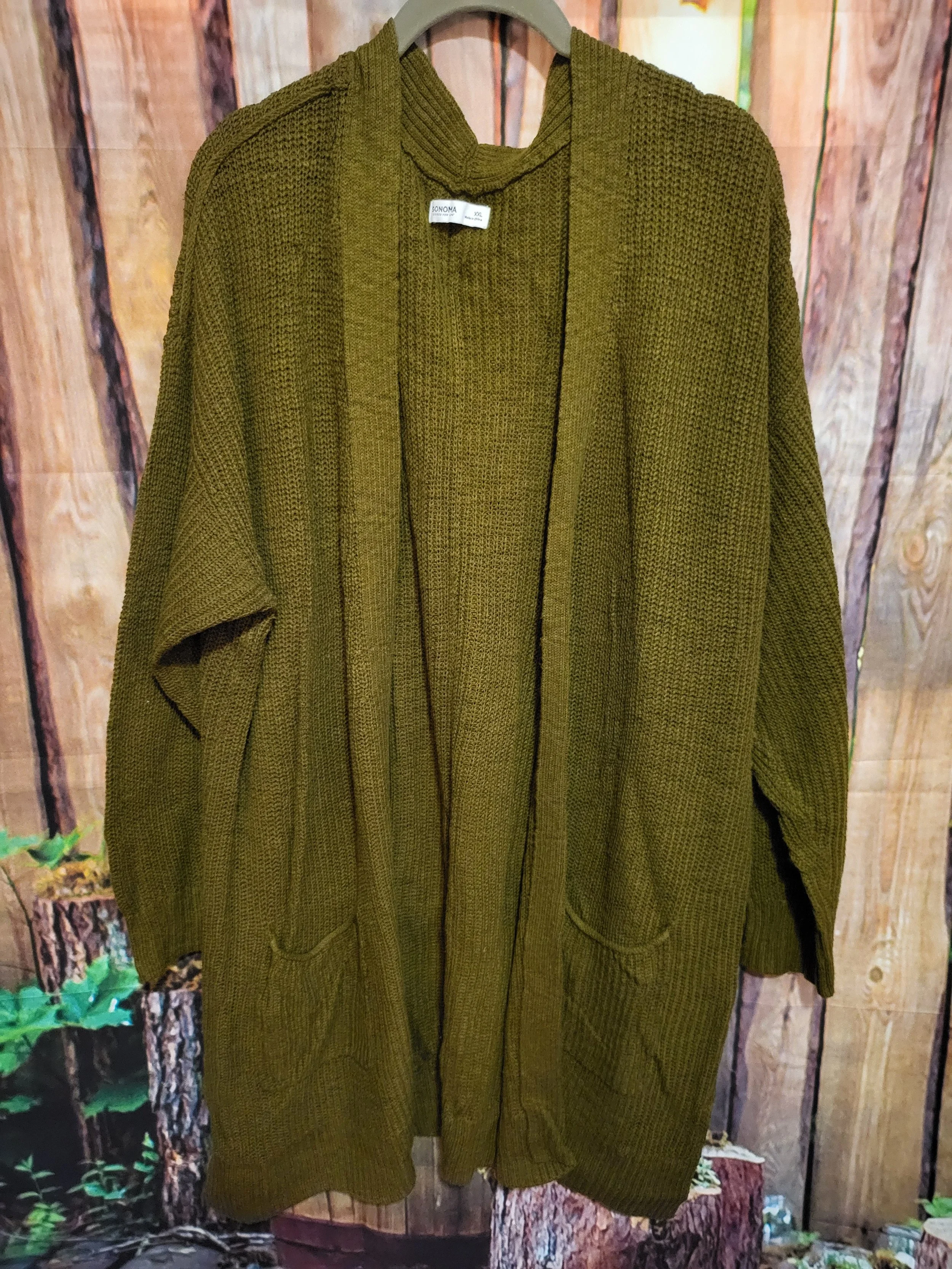 Womens Green Open Cardigan- XXL