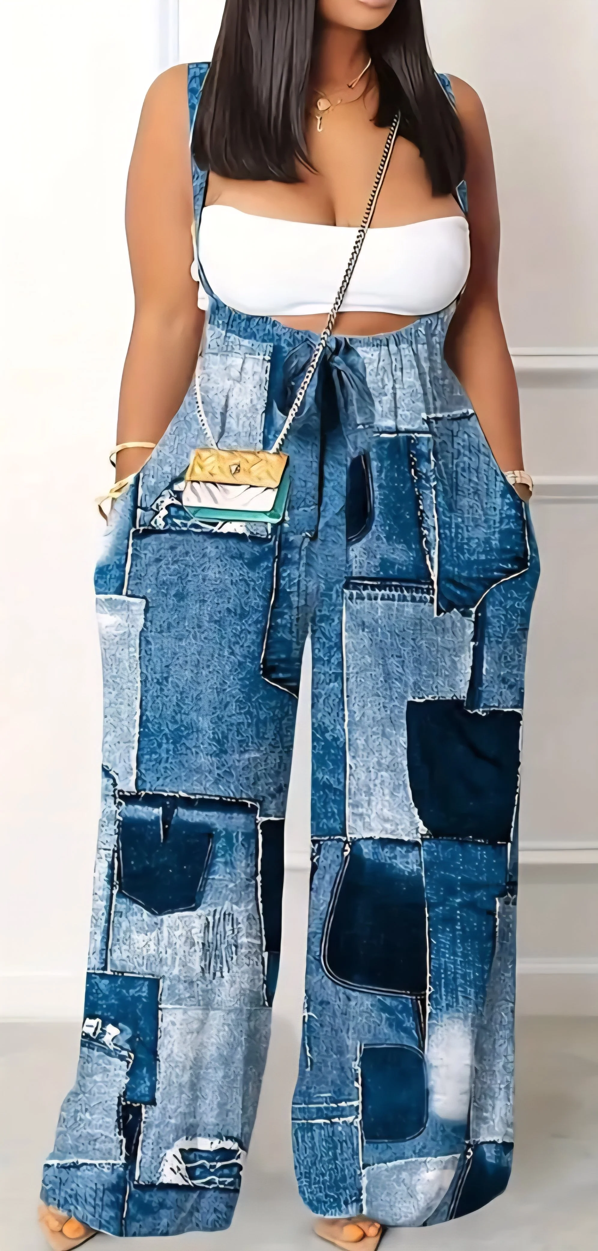 Brand New Womens Denim Printed Jumpsuit- XXL