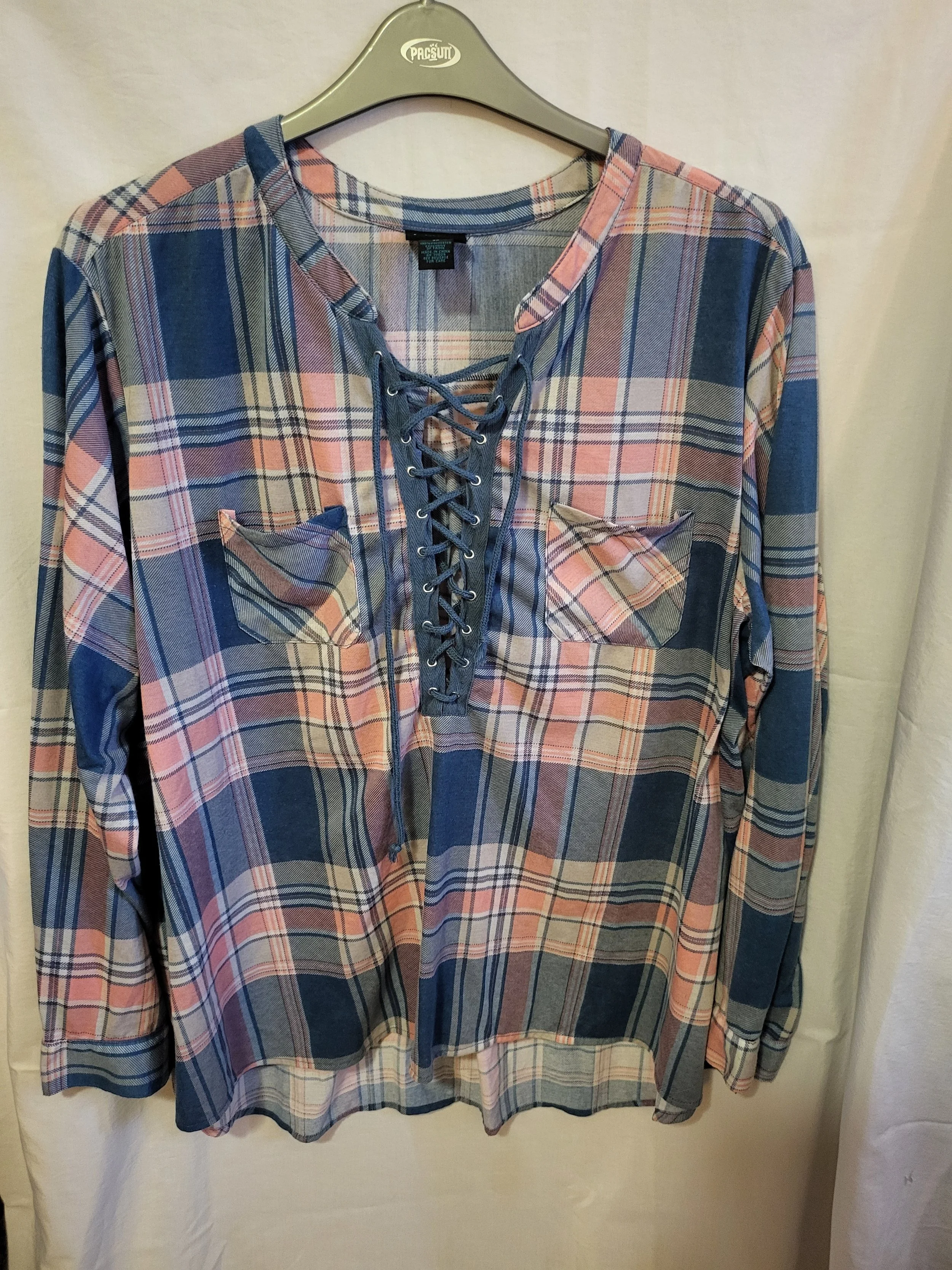 Long Sleeve Plaid Shirt- 3X