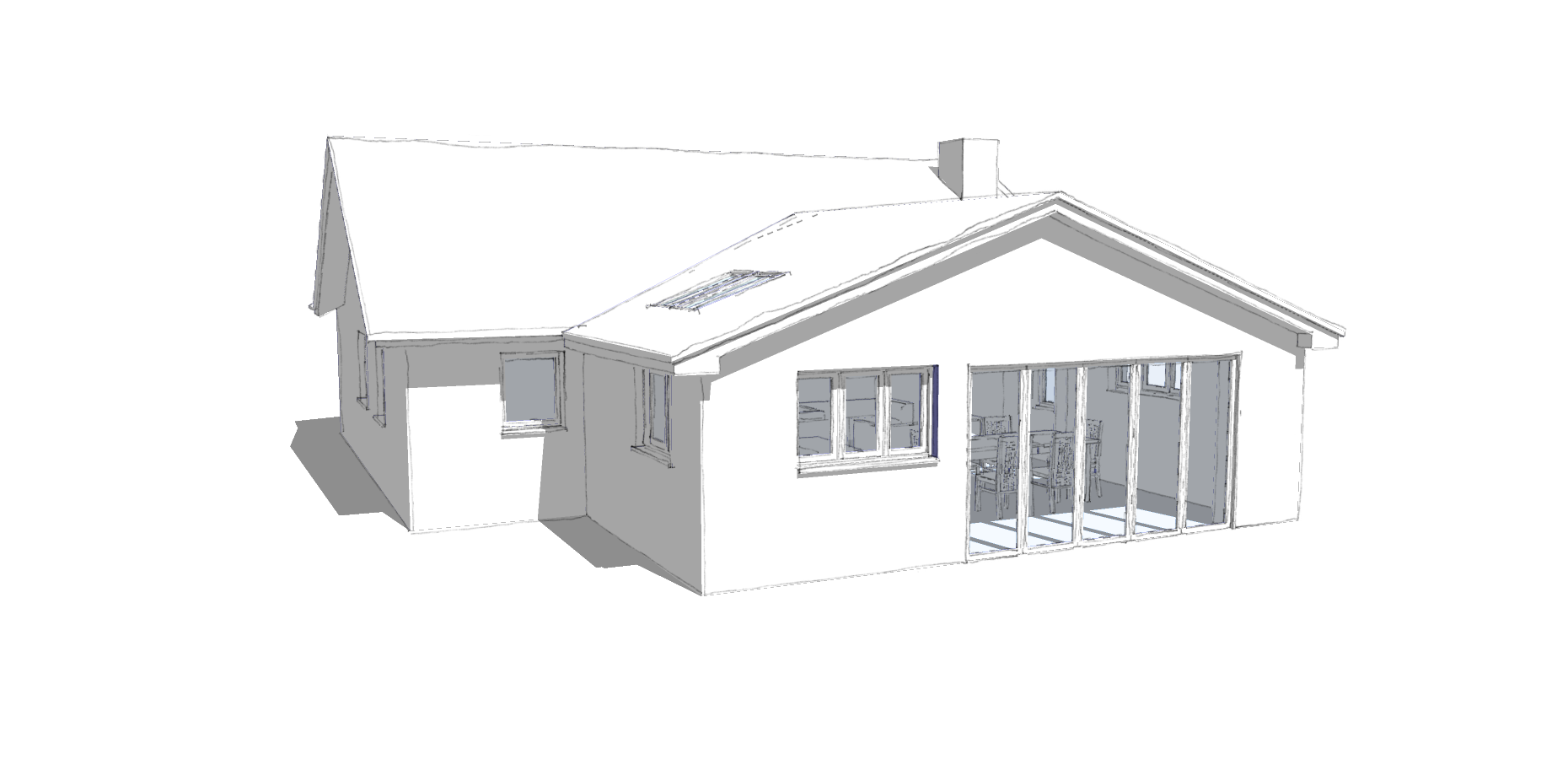 Large rear extension,pitched roof, glazed gable